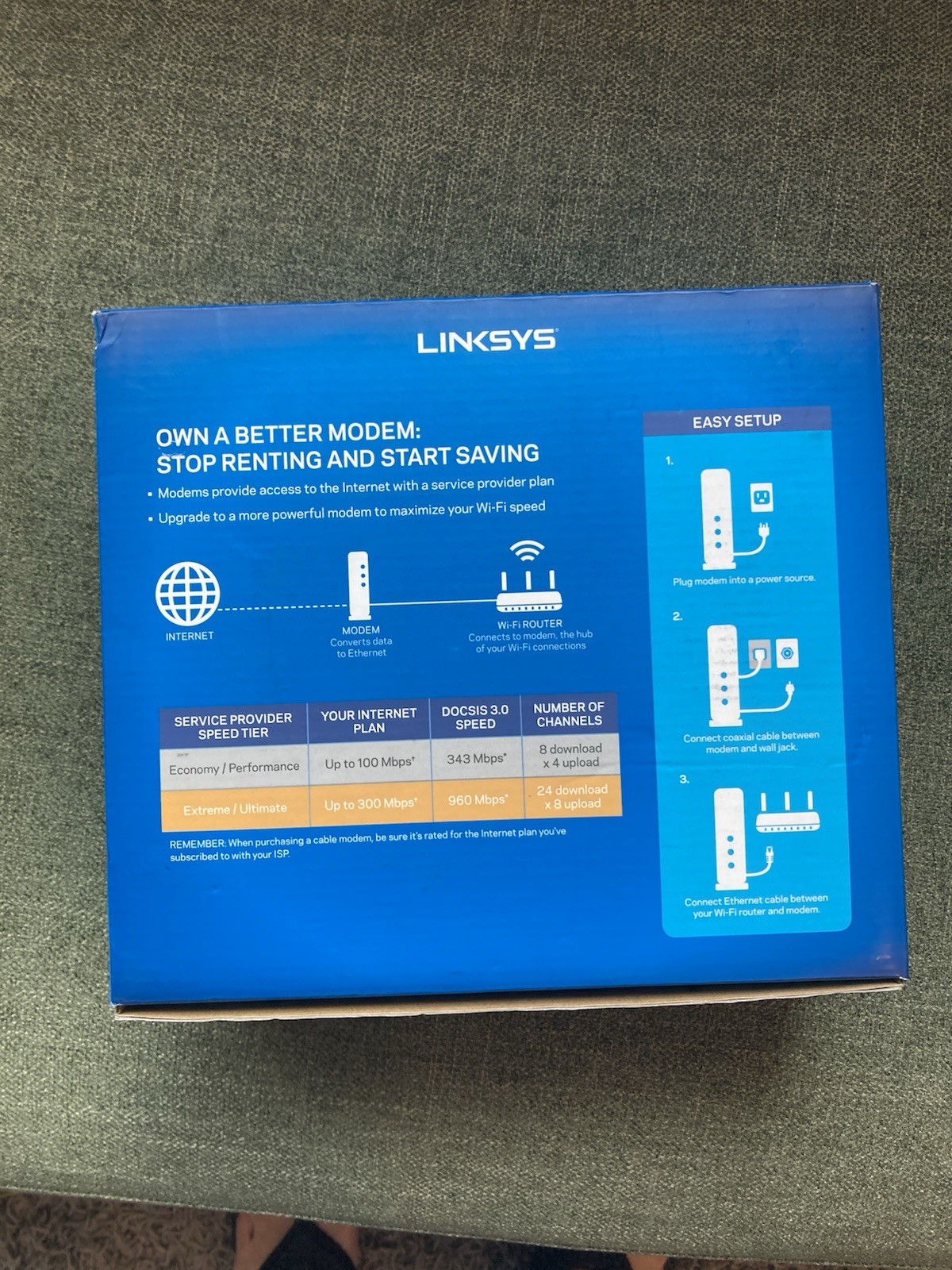Linksys CM3024 DOCSIS 3.0 24×8 Cable Modem 960 Mbps Xfinity Cox Charter Tested