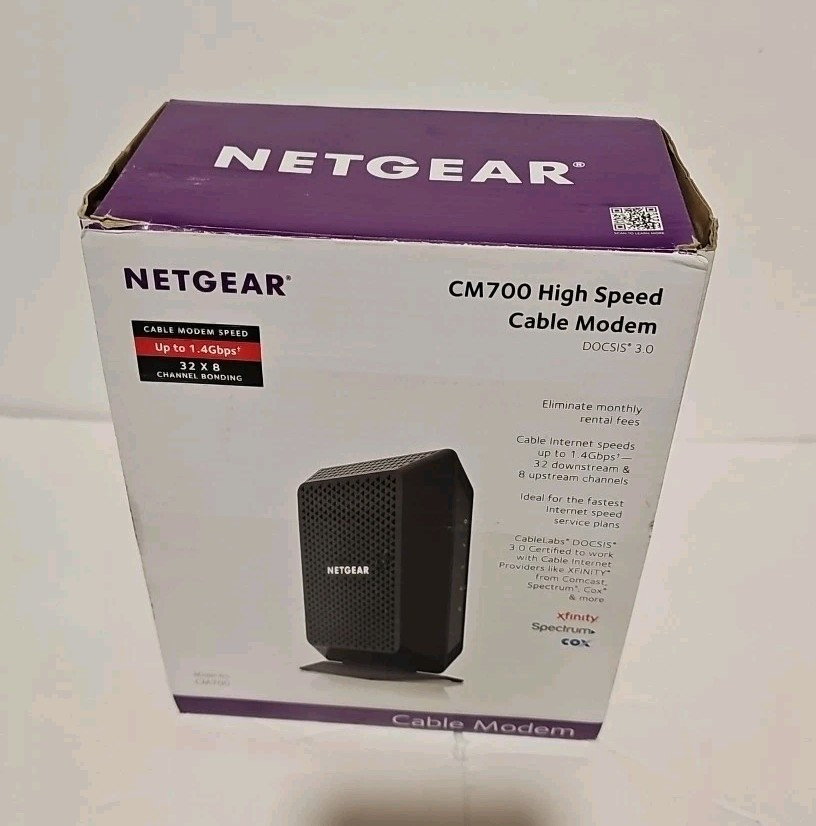 NETGEAR CM700 DOCSIS 3.0 Cable Modem in Original Box with Power Adaptor