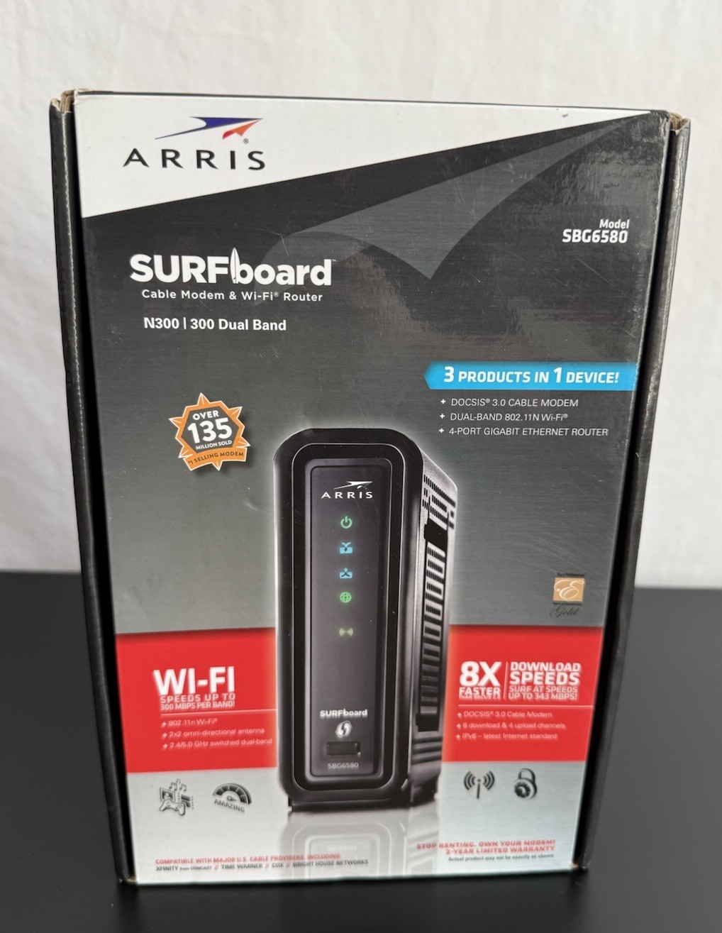 Motorola ARRIS SURFboard SBG6580 DOCSIS 3.0 Cable Modem Wi-Fi Router New (Open)