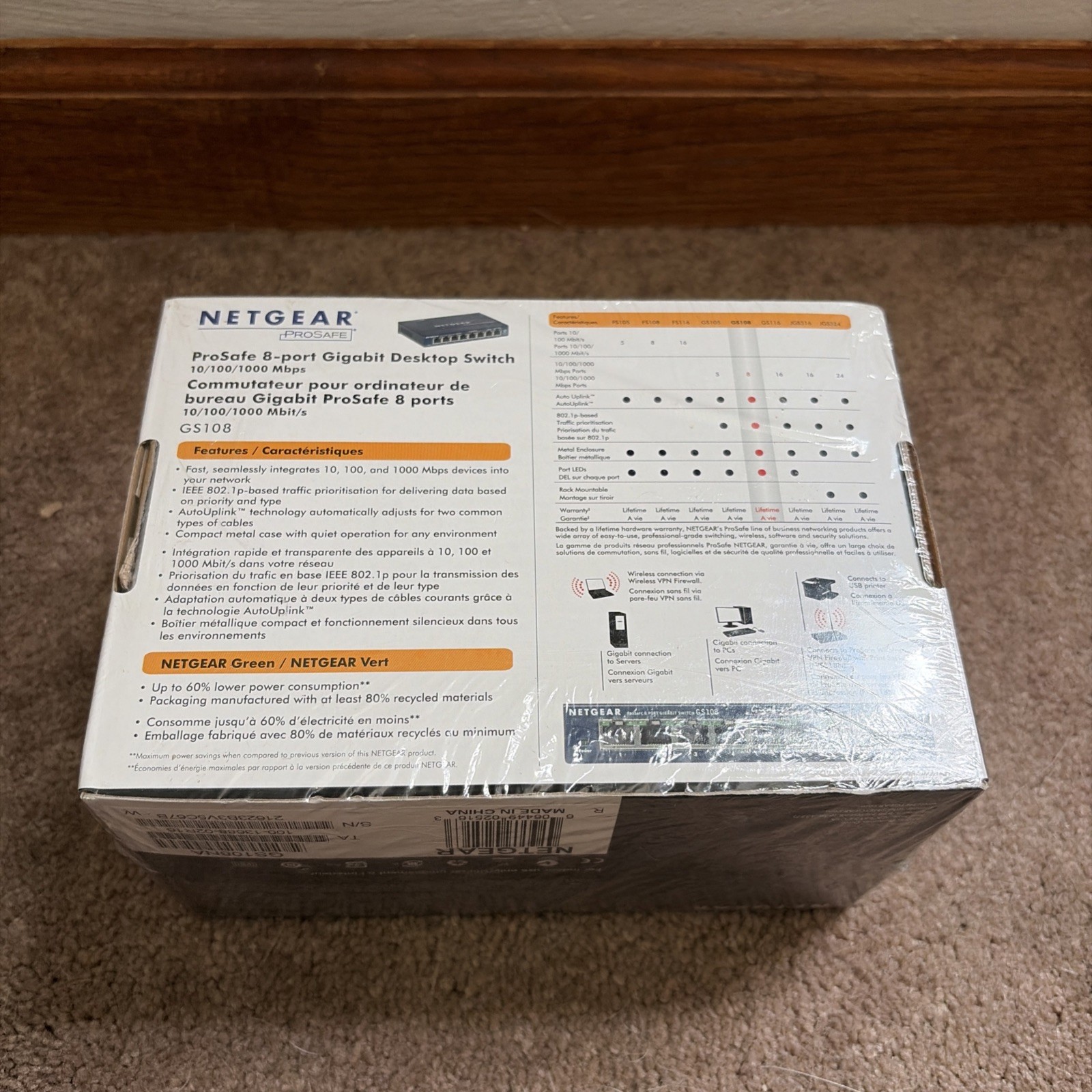 Netgear Prosafe 8 Port Gigabit Switch GS108 10/100/1000 Mbps