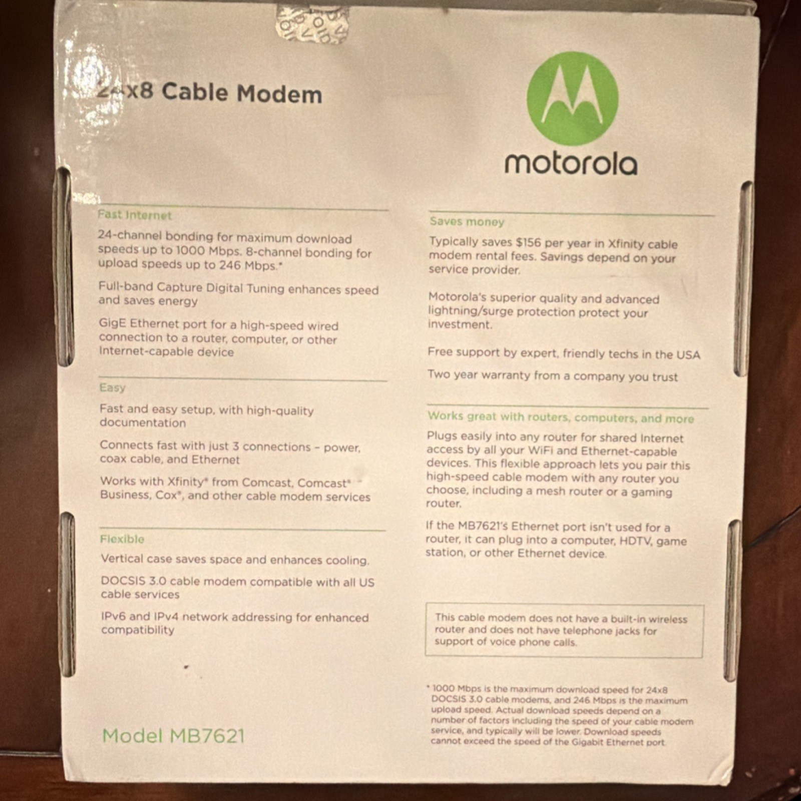 Motorola MB7621 DOCSIS 3.0 24×8 Cable Modem 1000+ Mbps Xfinity/Cox