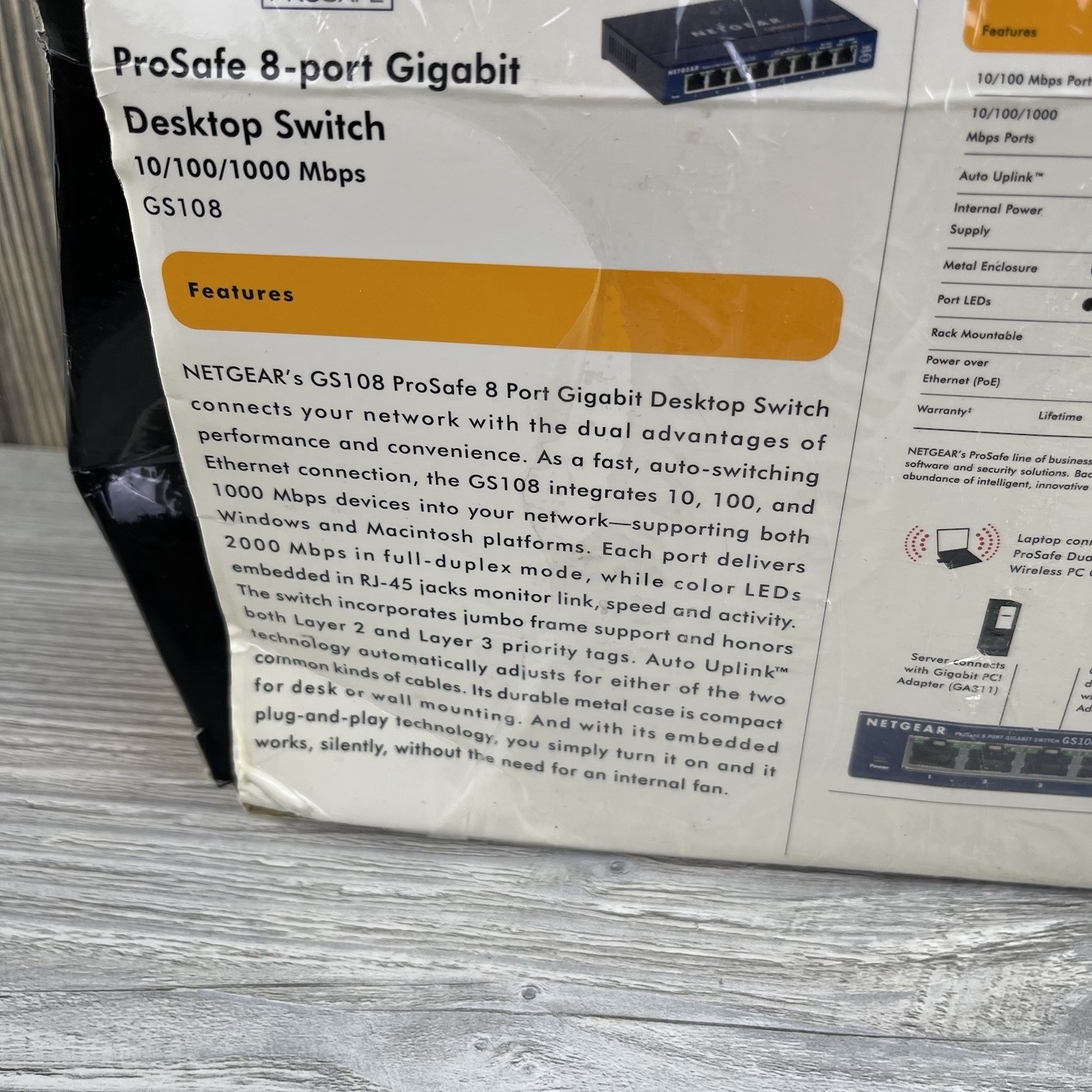 Netgear Prosafe 8 Port Gigabit Switch GS108 10/100/1000 Mbps New Open Box