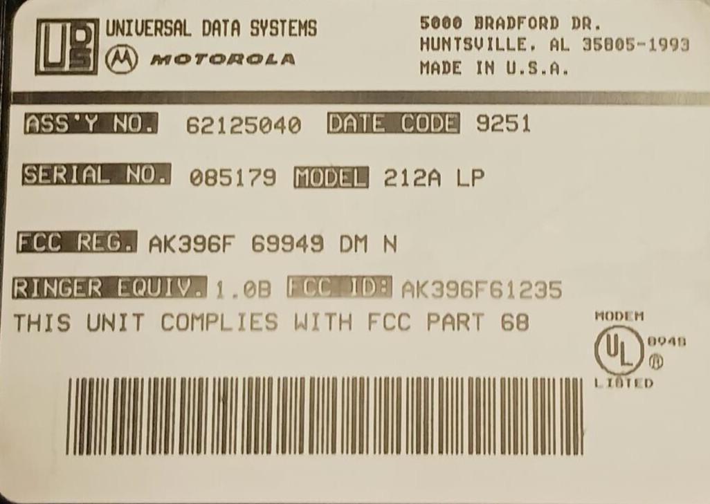 QTY-8 UDS Universal Data Systems Motorola 62125040 External Serial Modem 212A LP