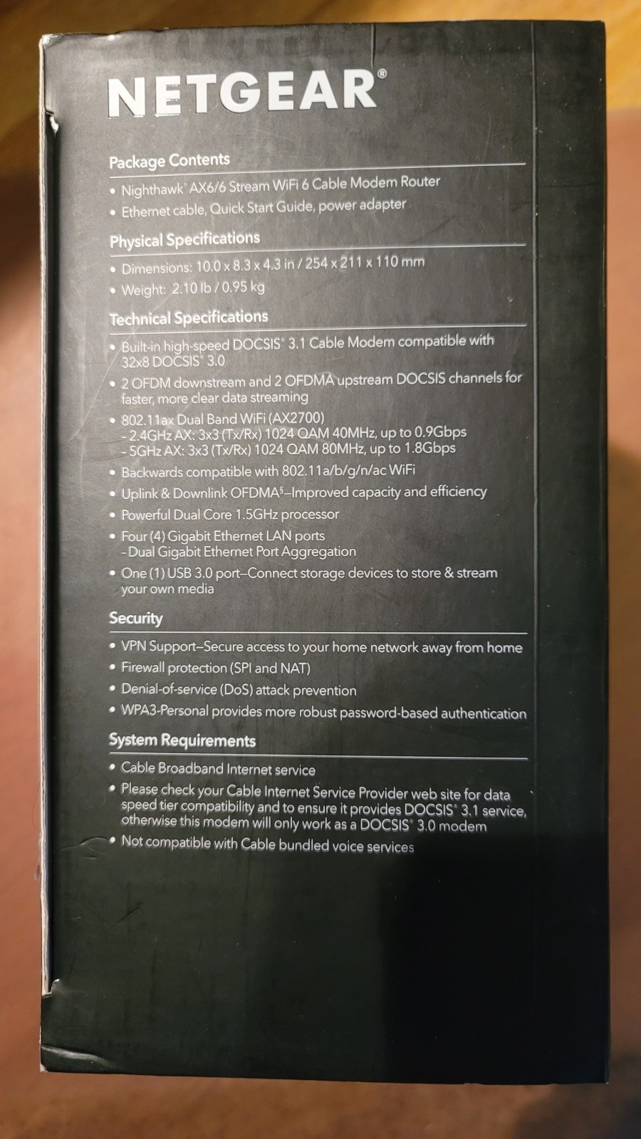NETGEAR Nighthawk CAX30 AX2700 Dual-Band Wi-Fi 6 DOCSIS 3.1 Cable Modem Router