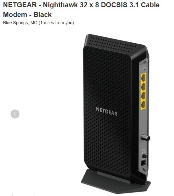 NETGEAR Nighthawk CM1200 DOCSIS 3.1 Multi-Gig Speed Cable Modem Ethernet Black