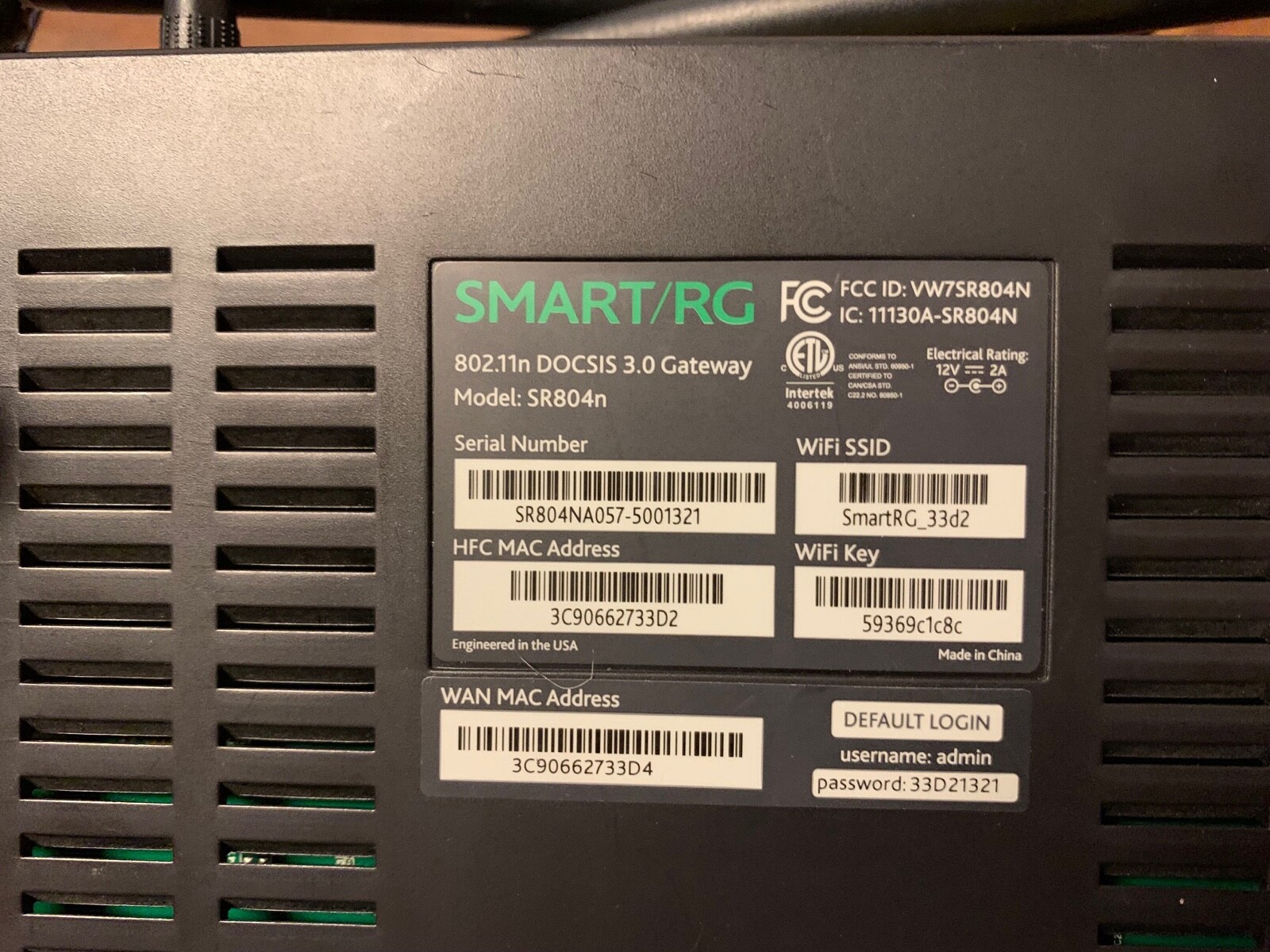 Smart/RG SR804n 802.11n DOCSIS 3.0 Cable Modem