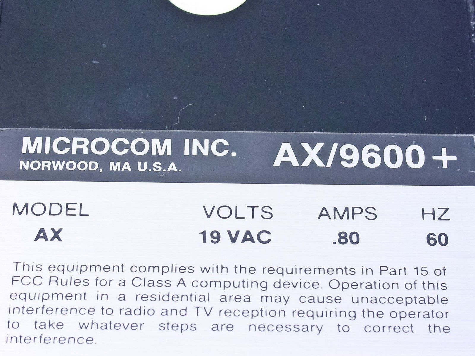 Microcom AX9600 Plus Model AX 9600 MNP Class 6 Vintage External Modem