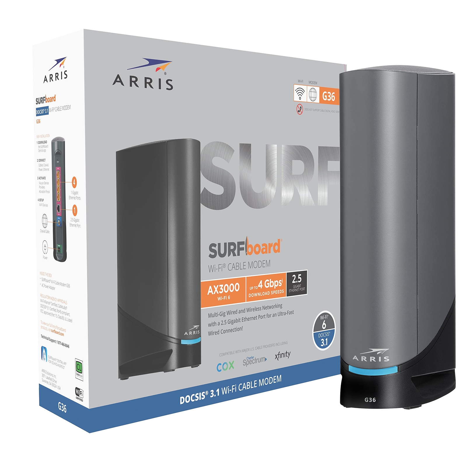 ARRIS Surfboard G36 Multi-Gigabit Cable Modem & AX3000 Wi-Fi Router with 2.5
