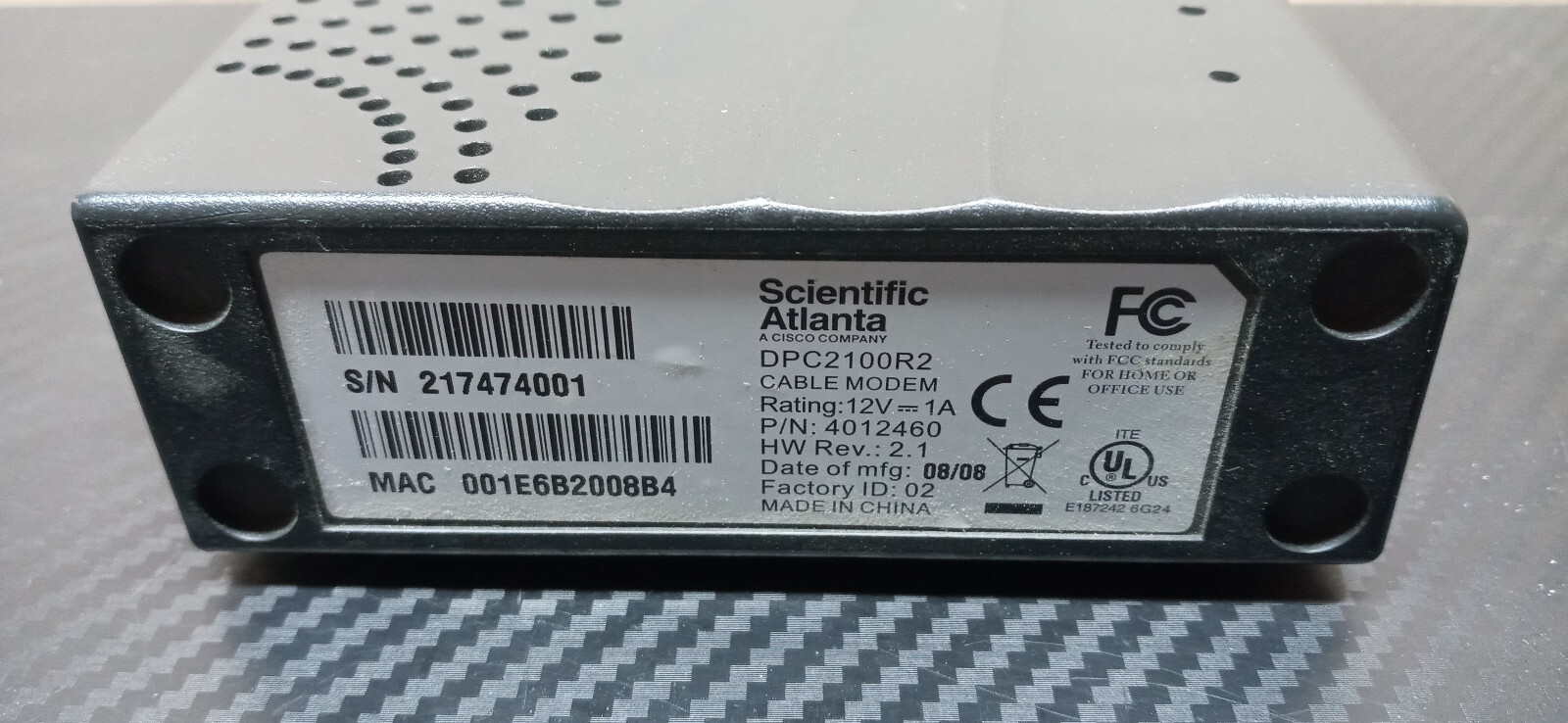 Cisco Scientific Atlanta DPC2100R2 Cable Modem Webstar DOCSIS 2.0 Internet ISP