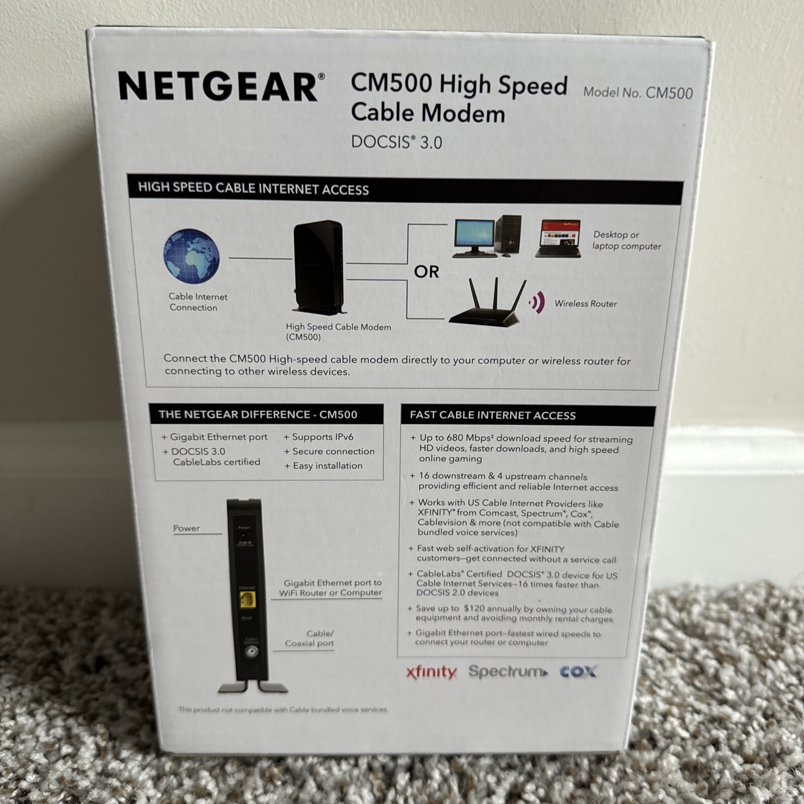 Netgear CM500 High Speed Cable Modem DOCSIS 3.0 Xfinity Cox Spectrum Comcast L77