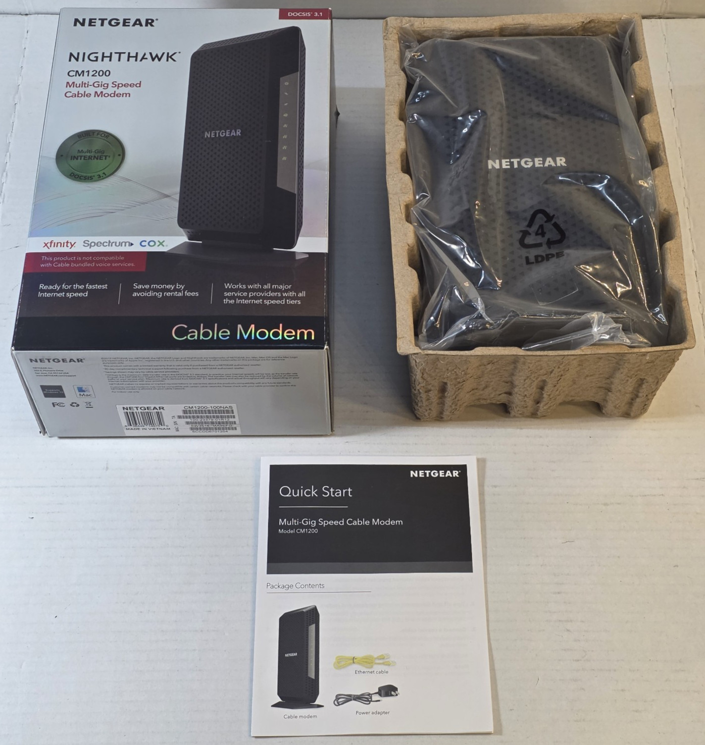 NETGEAR Nighthawk CM1200-100NAS DOCSIS 3.1 Cable Modem w/ everything