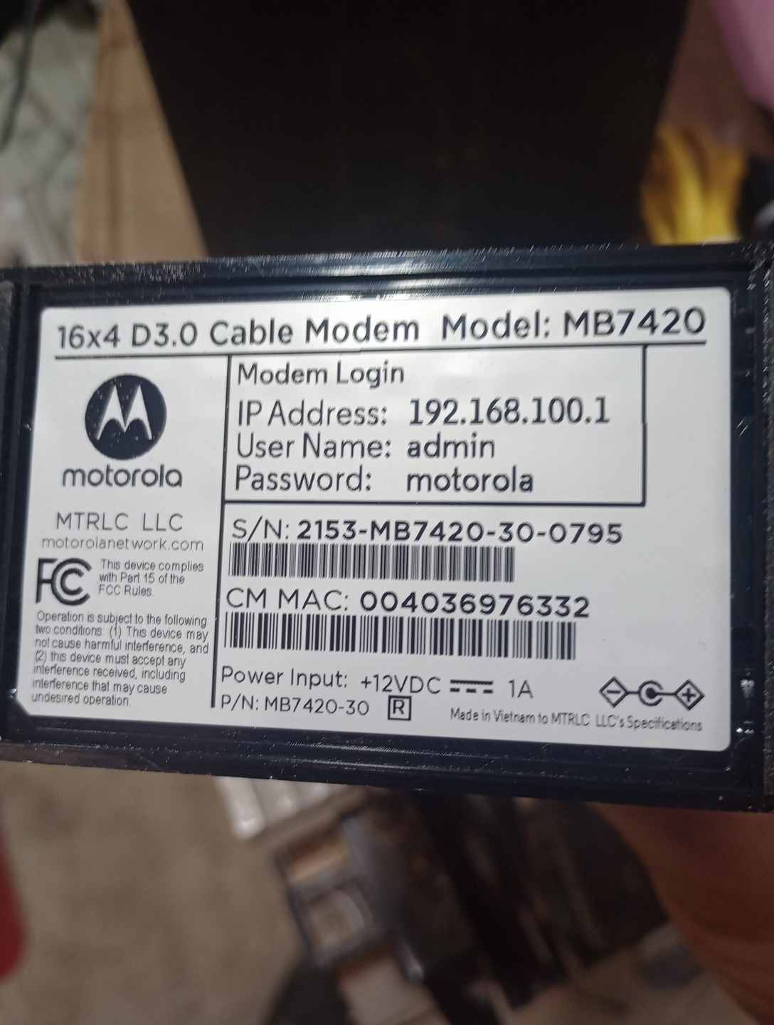 Amazon Renewal Motorola MB7420 686mbps DOCSIS 3.0 Cable Modem