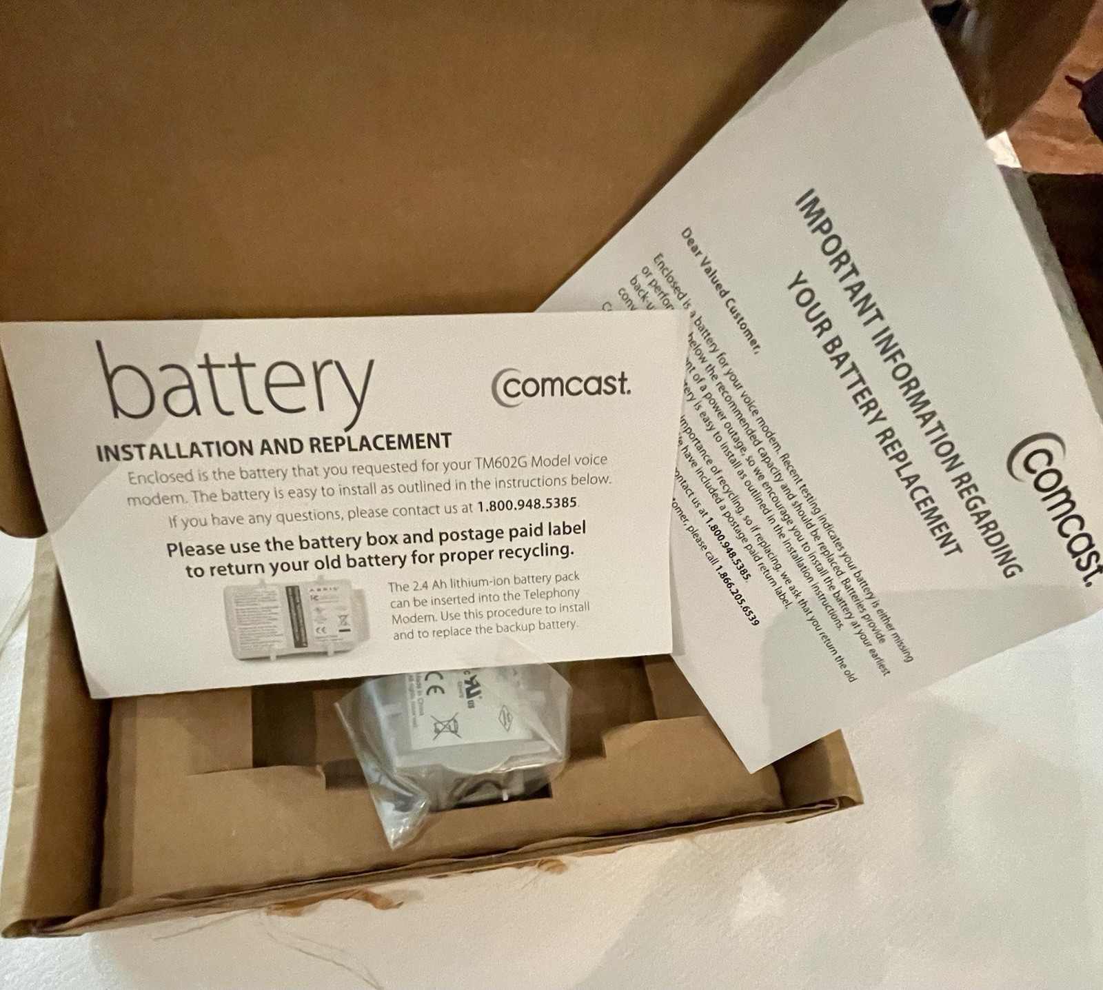 New in box Comcast TM602G modem battery Model BPB024S !!FREE SHIPPING!!