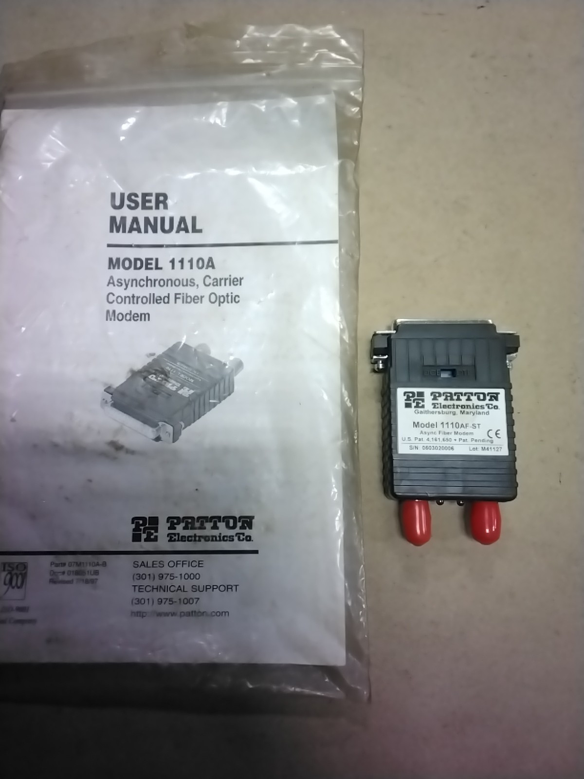 Patton Asynchronous Carrier Controlled Fiber Optic Modem Model 1110A