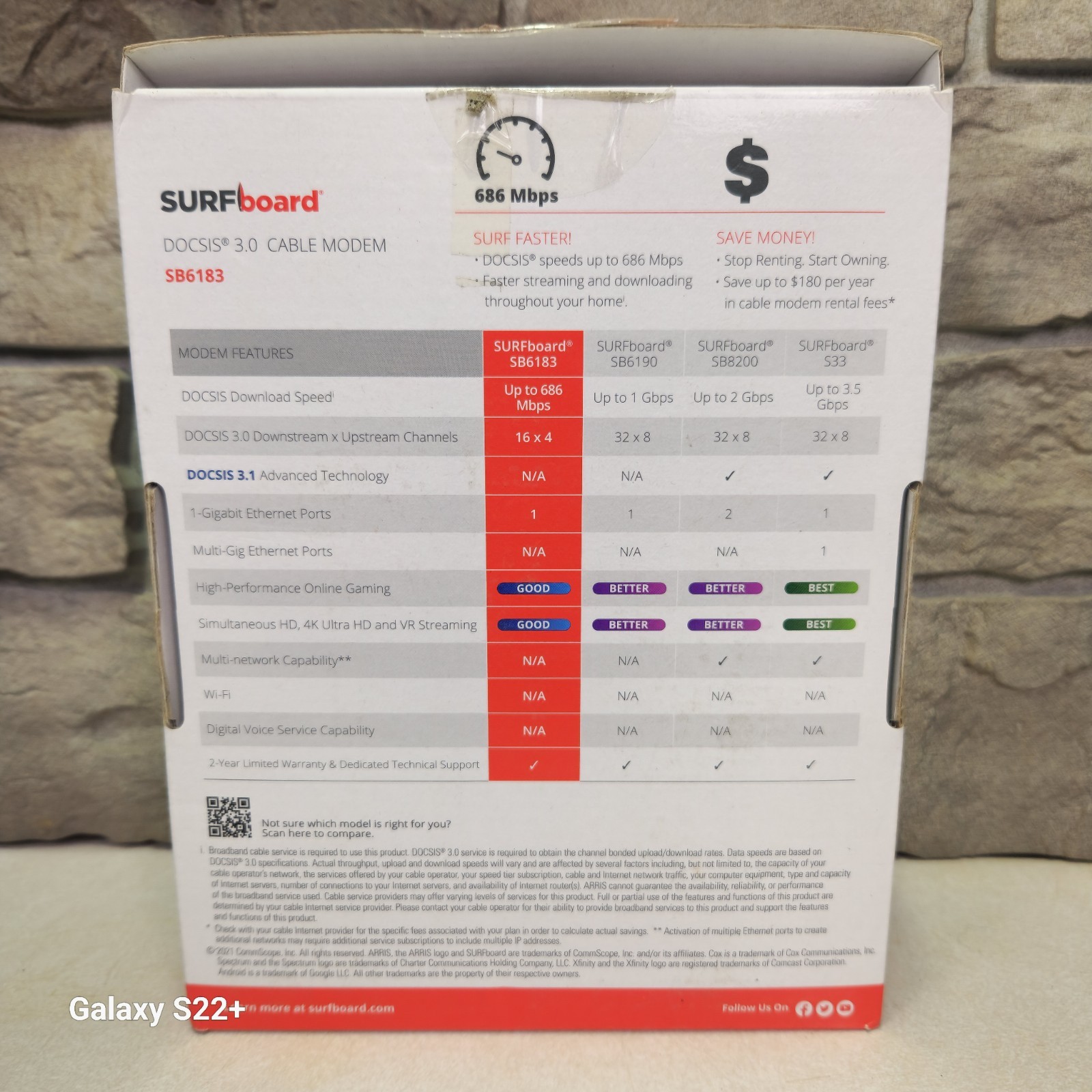 ARRIS SURFboard SB6183 DOCSIS 3.0 Cable Modem CIB Xfinity Spectrum Cox Tested