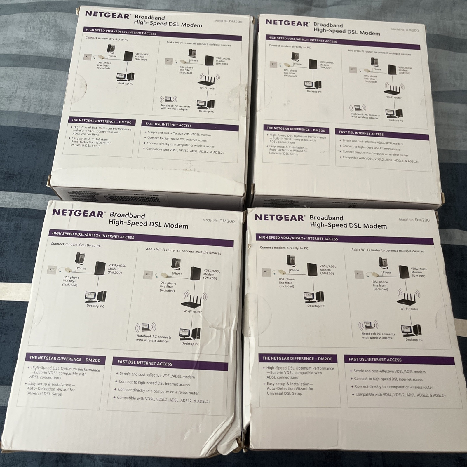 Lot of 4 NETGEAR Broadband High-Speed DSL Modem VDSL/ADSL (DM200)Open Box