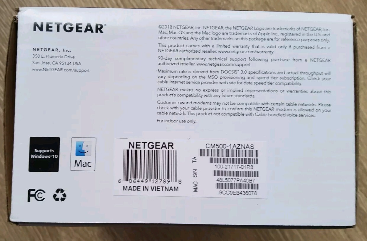 606449127898 NETGEAR CM500 High Speed Cable Modem 680 Mbps.