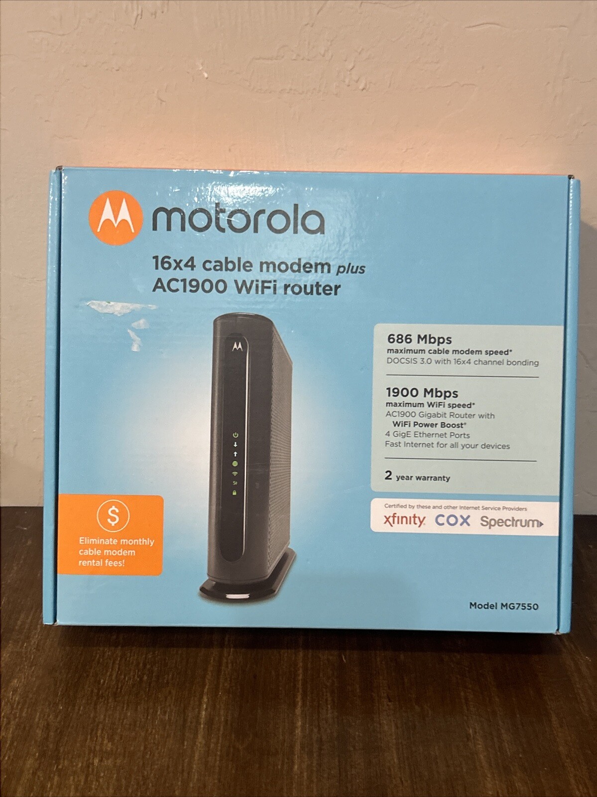 Motorola MG7550 16×4 High Speed ​​Cable Modem Plus AC1900 WiFi Router OPEN BOX