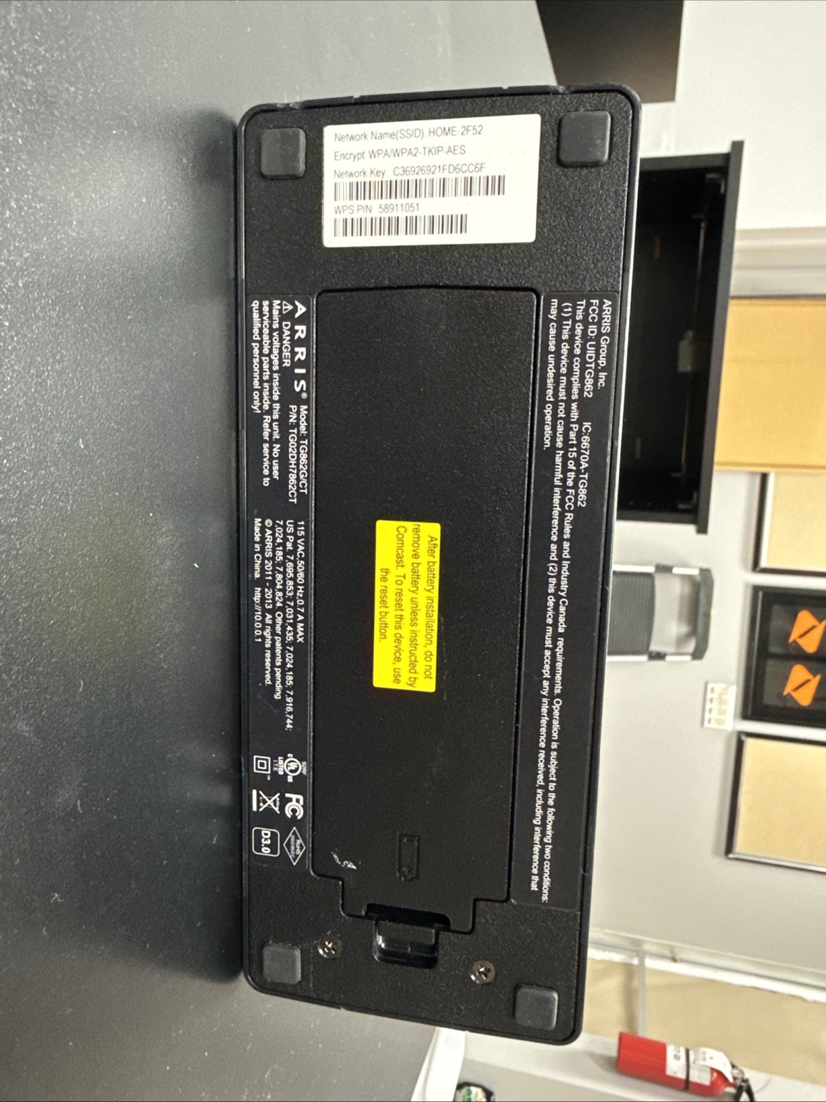 Xfinity Arris Router Model: TG862G/CT