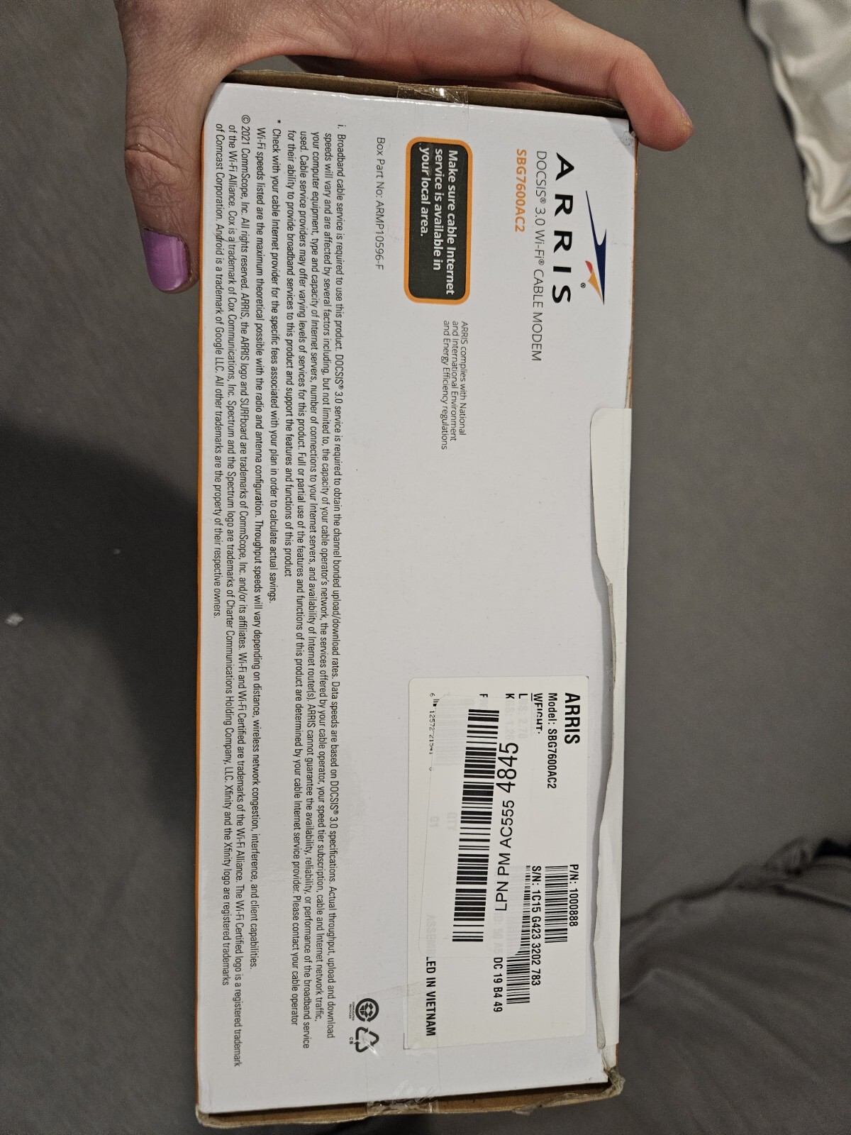 ARRIS SURFboard SBG7600AC2 DOCSIS 3.0 Cable Modem & AC2350 Wi-Fi Router
