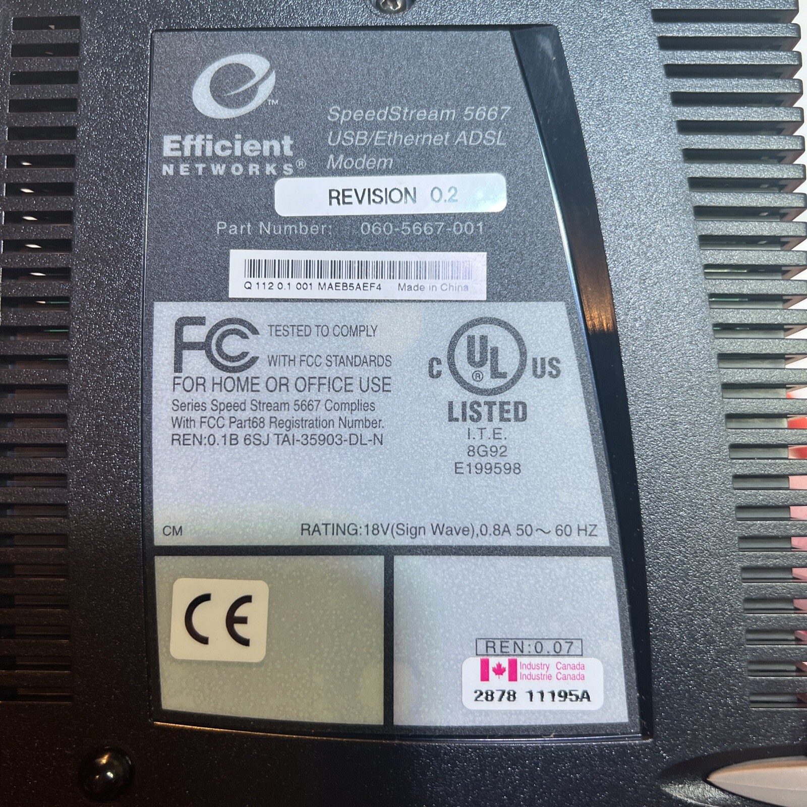 Efficient Networks SpeedStream 5667 DSL Modem USB Ethernet Retro Vintage Tech