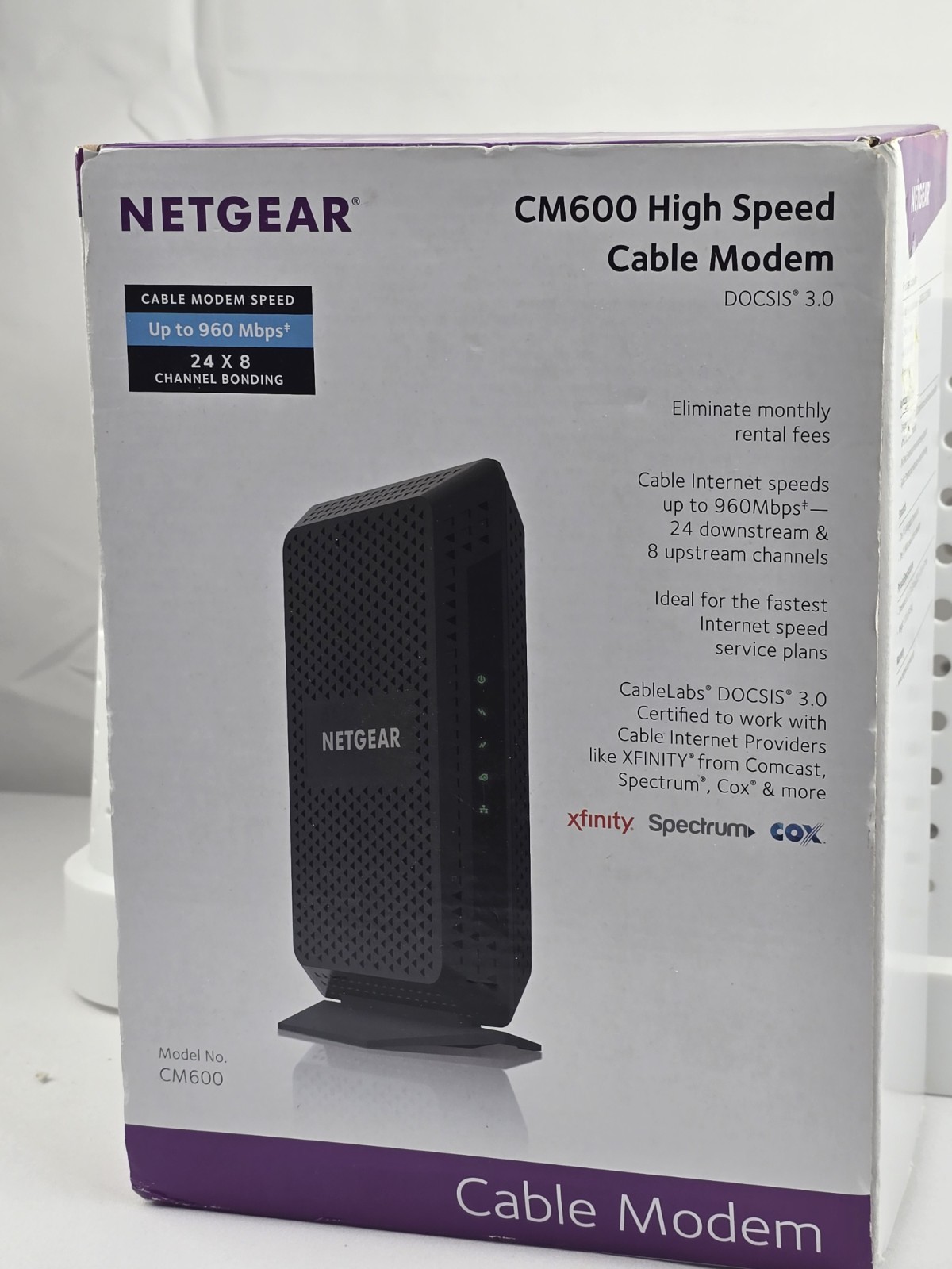 Netgear CM600 Docsis 3.0 Cable Modem. Max Download Speeds Of 960mbps.