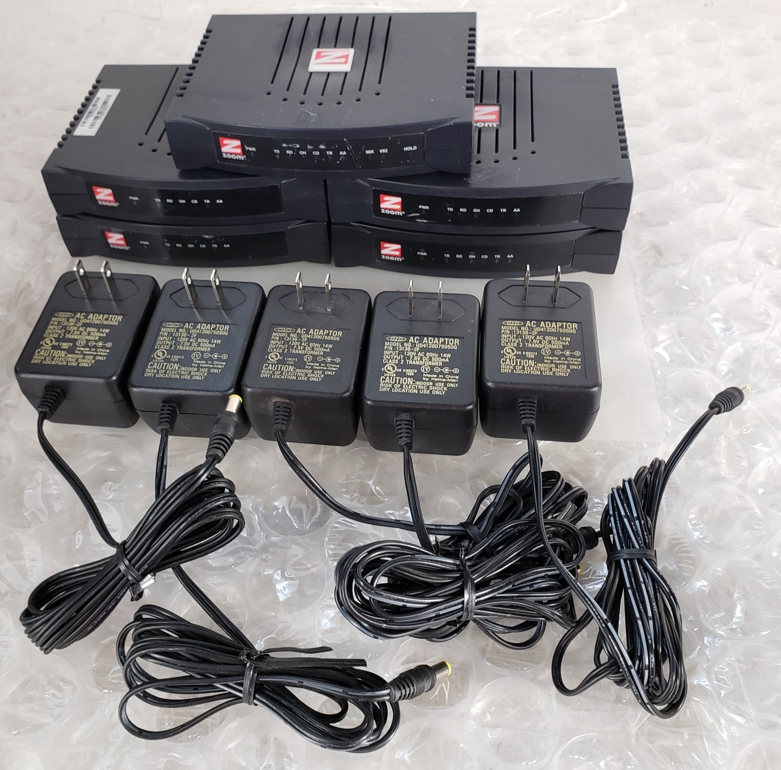 Lot of 5 Zoom 3049C Series 0269 V.92/V.90 FaxModem w/ AC Adapter