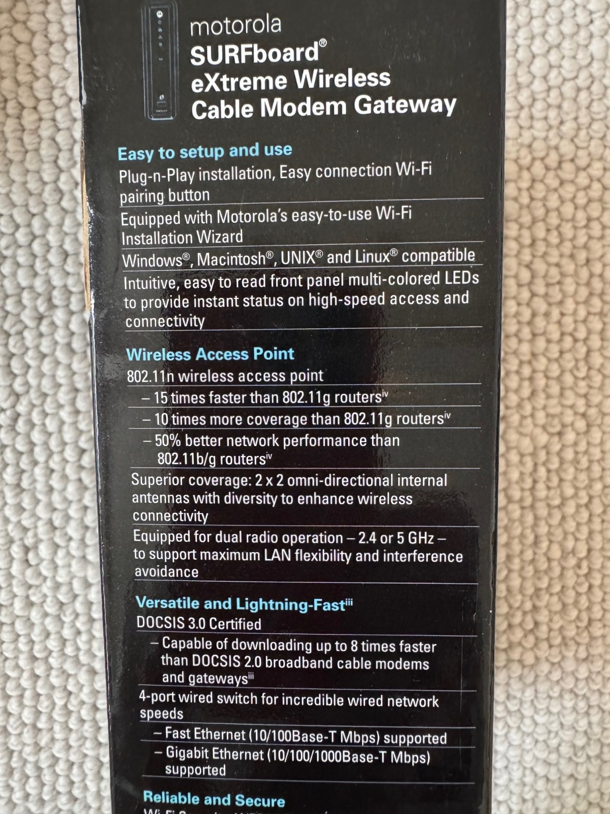 Motorola SBG6580 Surfboard eXtreme DOCSIS 3.0 Wireless Cable Modem Gateway(Used)