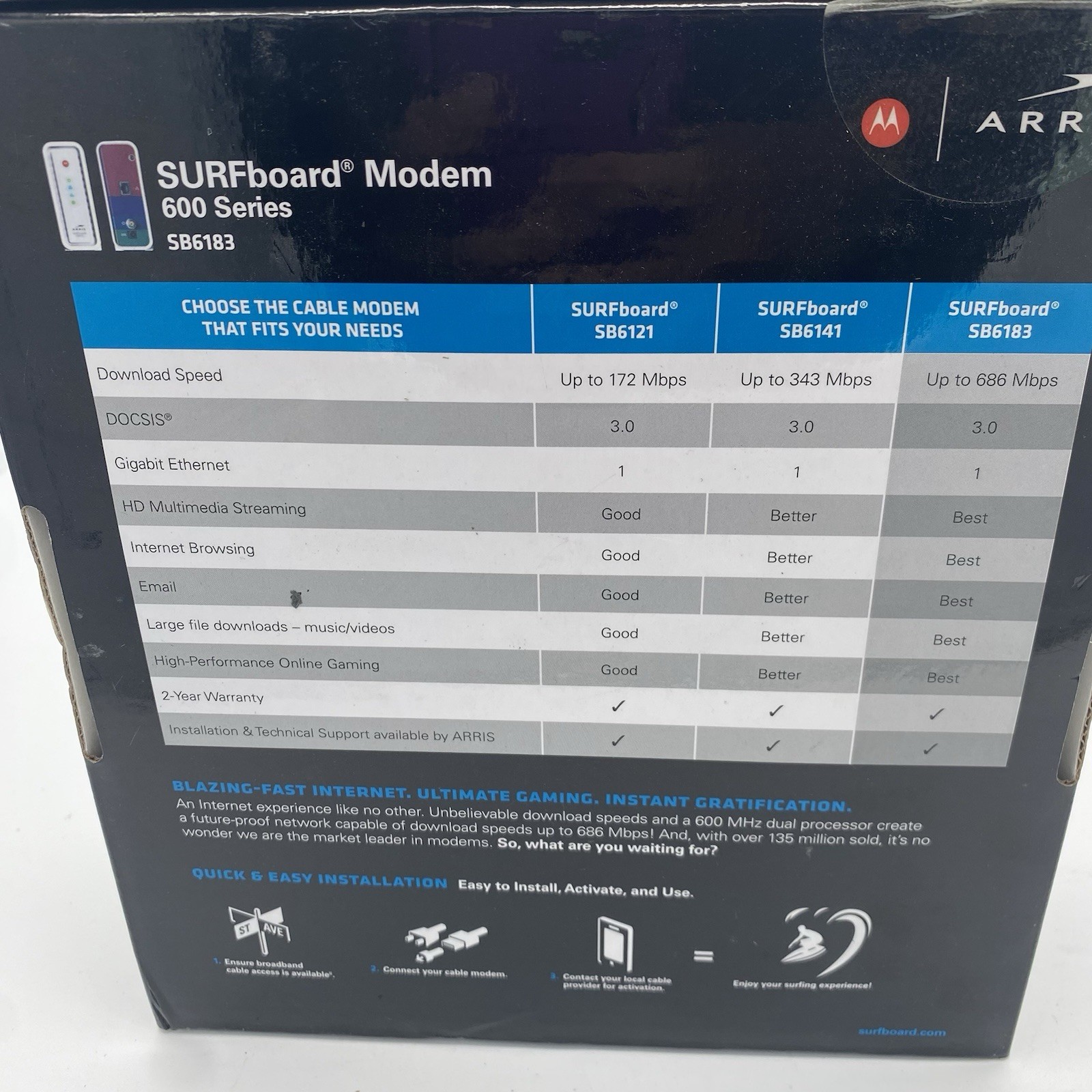 ARRIS SURFboard SB6183 DOCSIS 3.0 Cable Modem 686 Mbps Open Box New