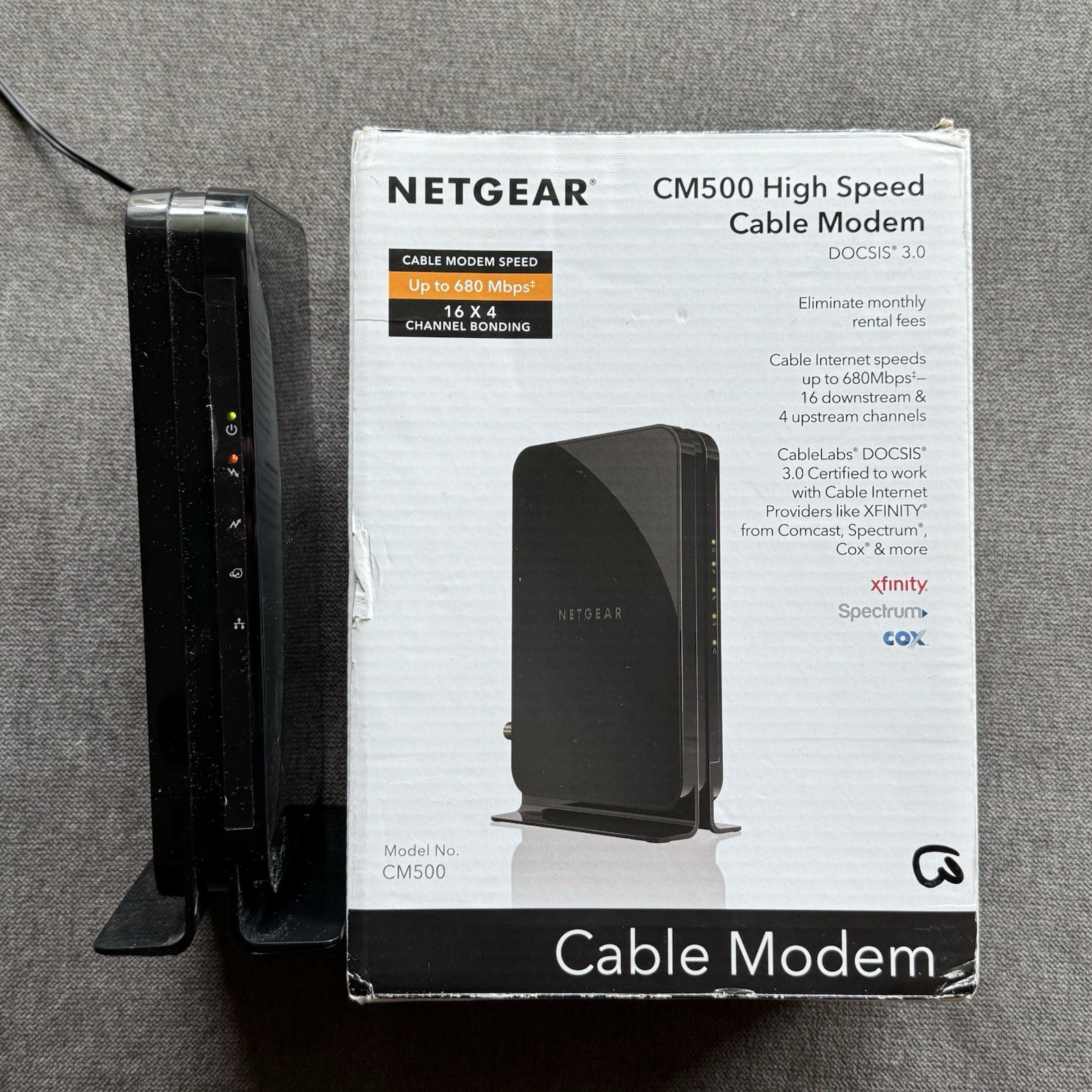 Netgear CM500 DOCSIS 3.0 Cable Modem w/ Adapter & Box Xfinity Spectrum Cox