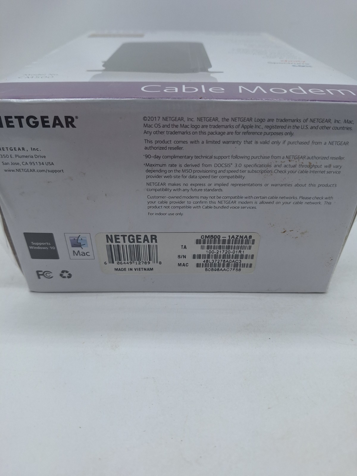 Netgear CM500 High Speed Cable Modem DOCSIS 3.0 NEW