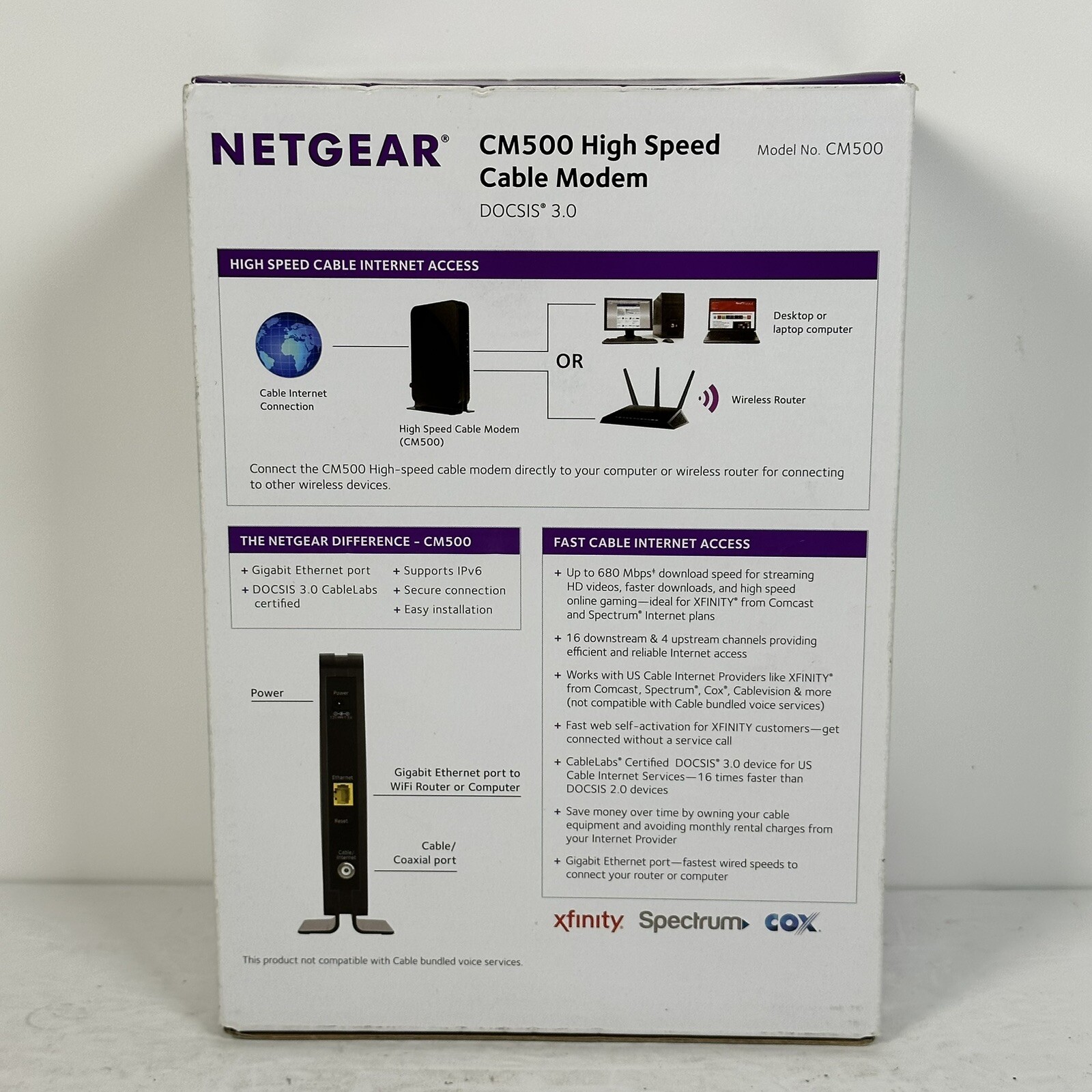 Netgear CM500 High Speed Cable Modem DOCSIS 3.0 Xfinity Cox Spectrum Comcast