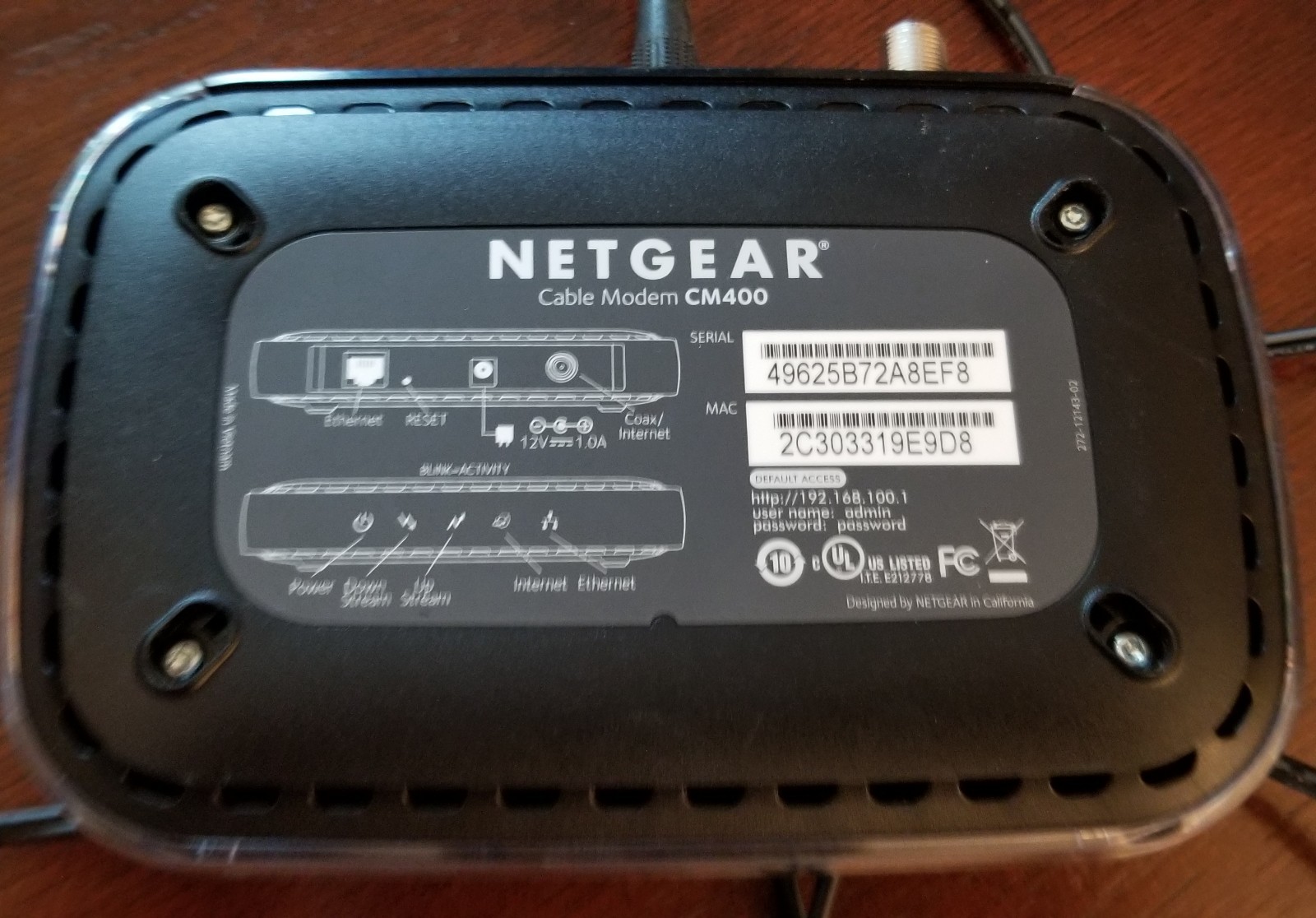 Netgear CM400 Cable Modem As Shown