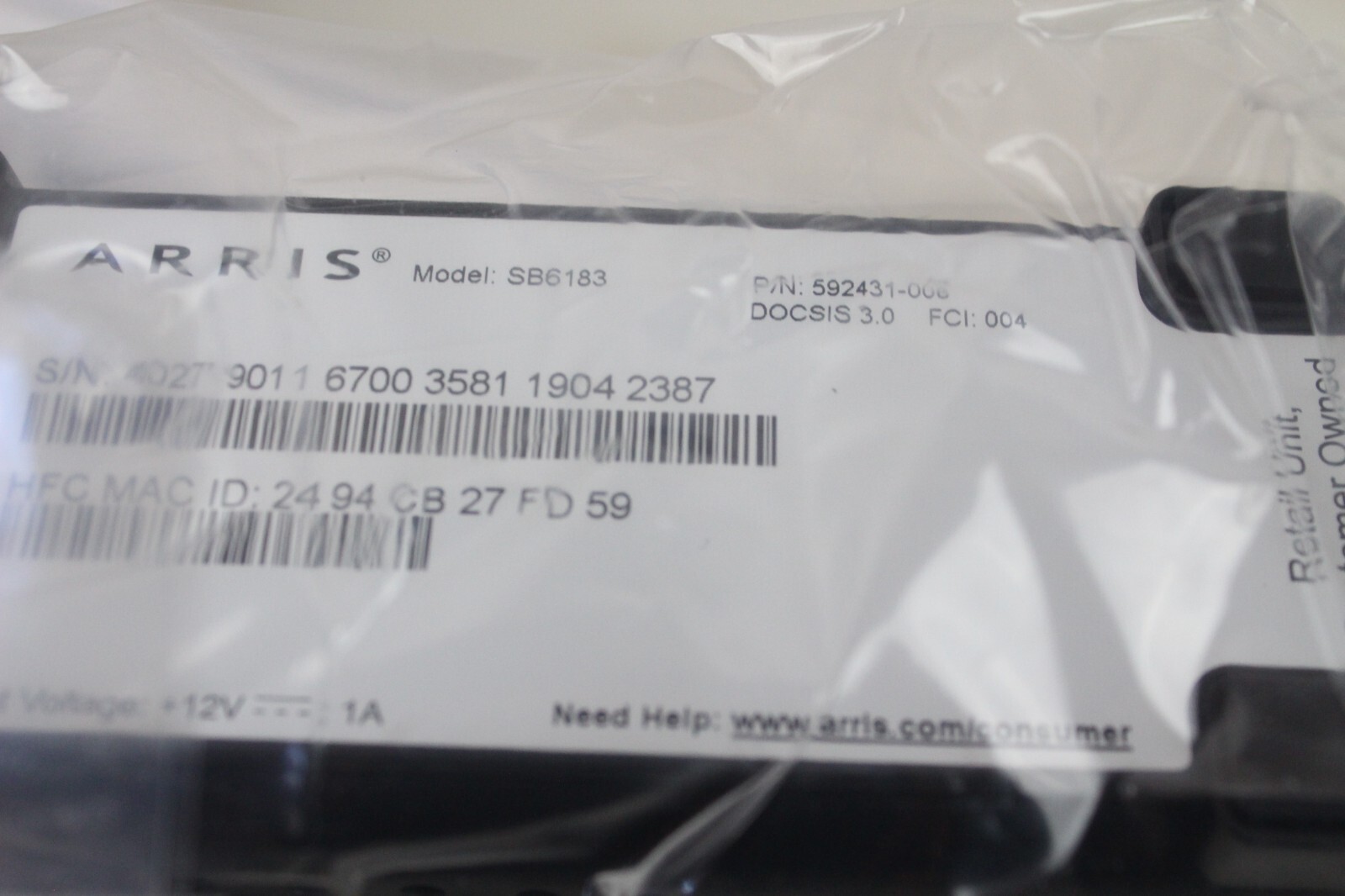 Open ARRIS SB6183 SURFBoard Speed 3.0 Cable Modem Xfinity Cox Spectrum White ZZ