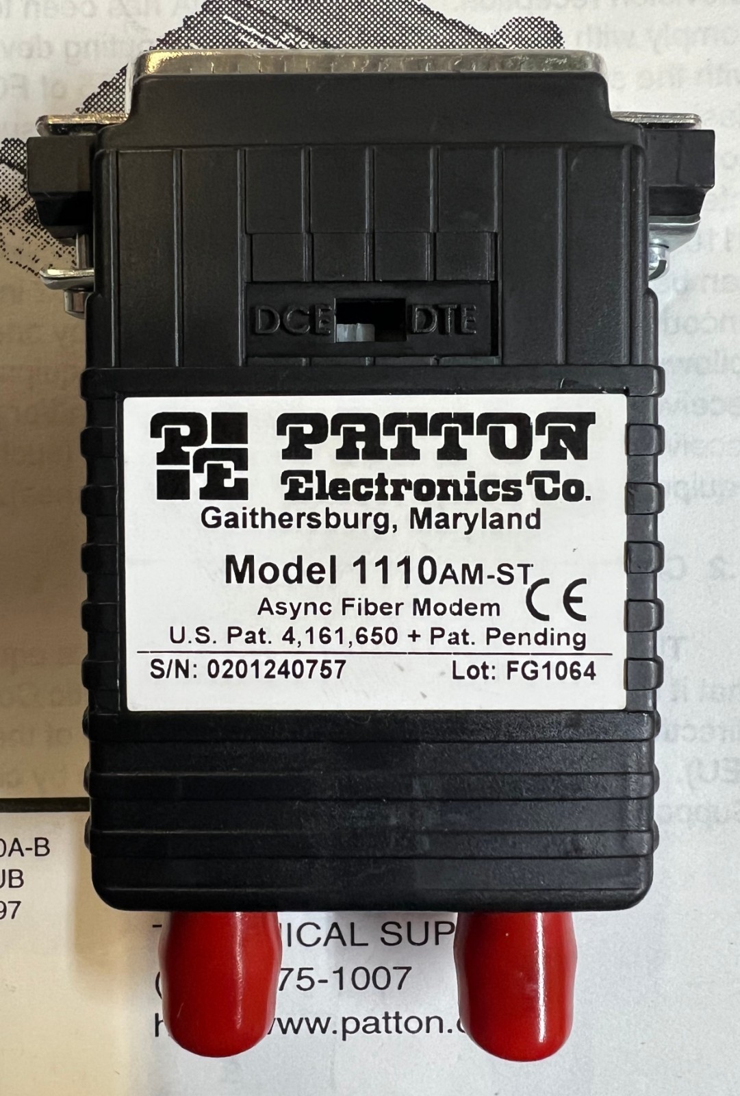 Patton 1110AM-ST Asynchronous Carrier Controller Fiber Optic Modem