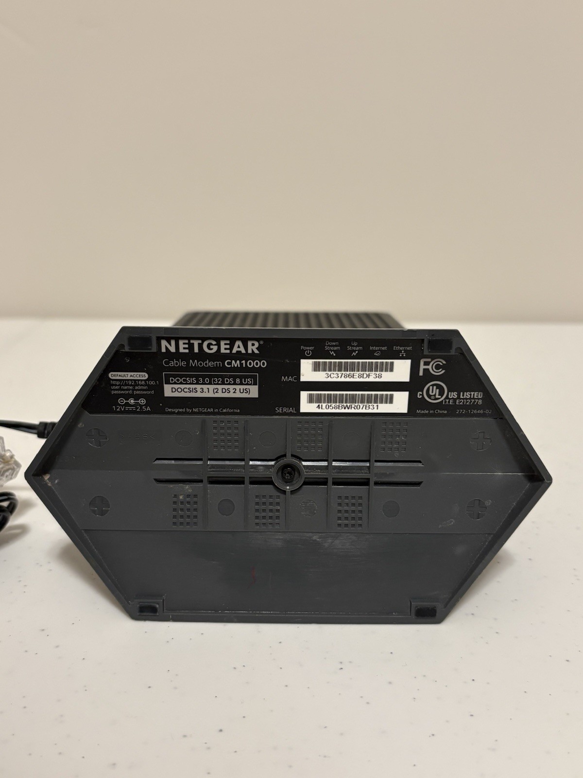 Netgear CM1000 DOCSIS 3.1 Multi-Gig Cable Modem with Ethernet & OEM Power Cable