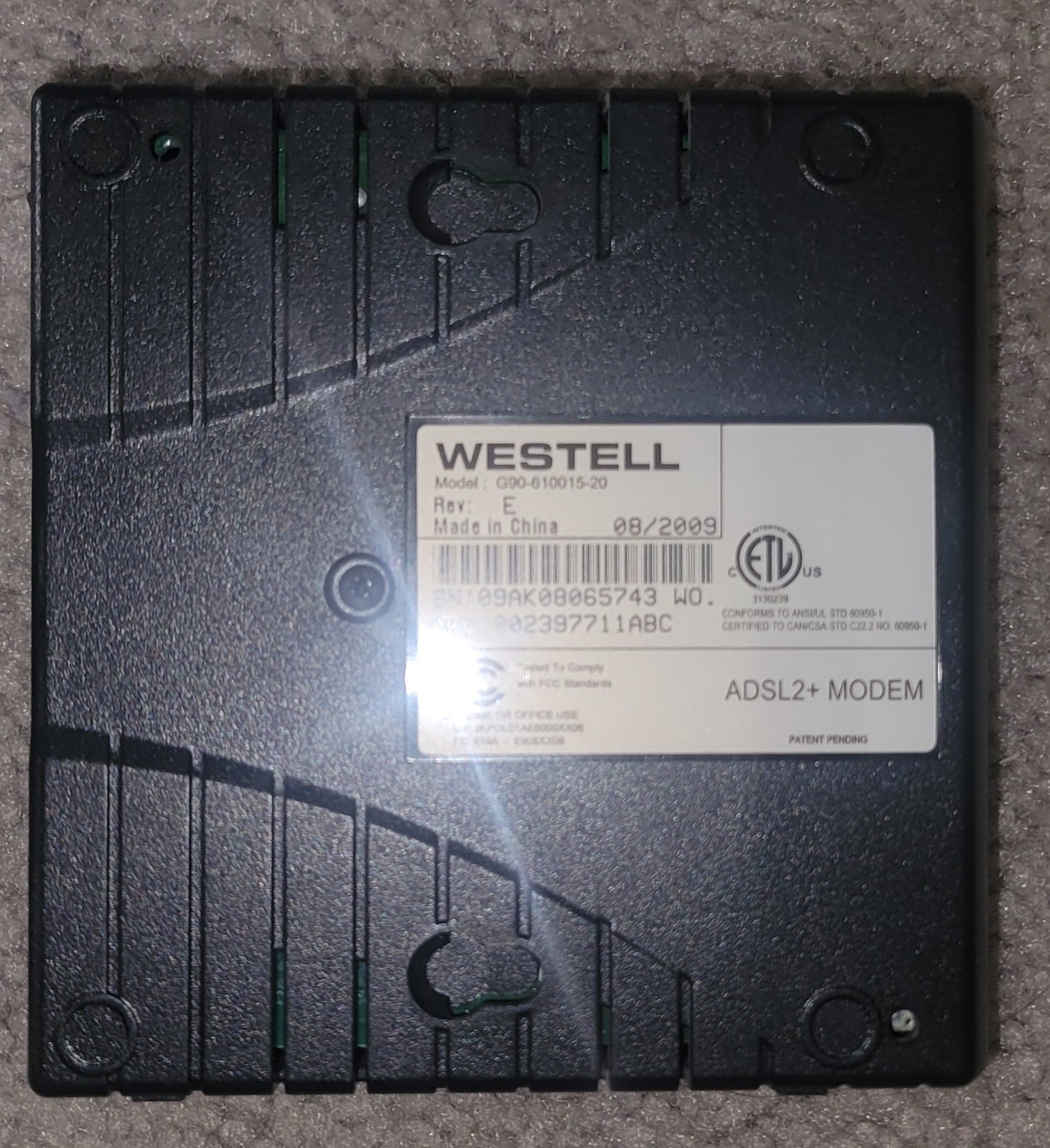 WESTELL ADSL2+ ProLine Modem Router Model G90-610015-20 DSL w/ power supply