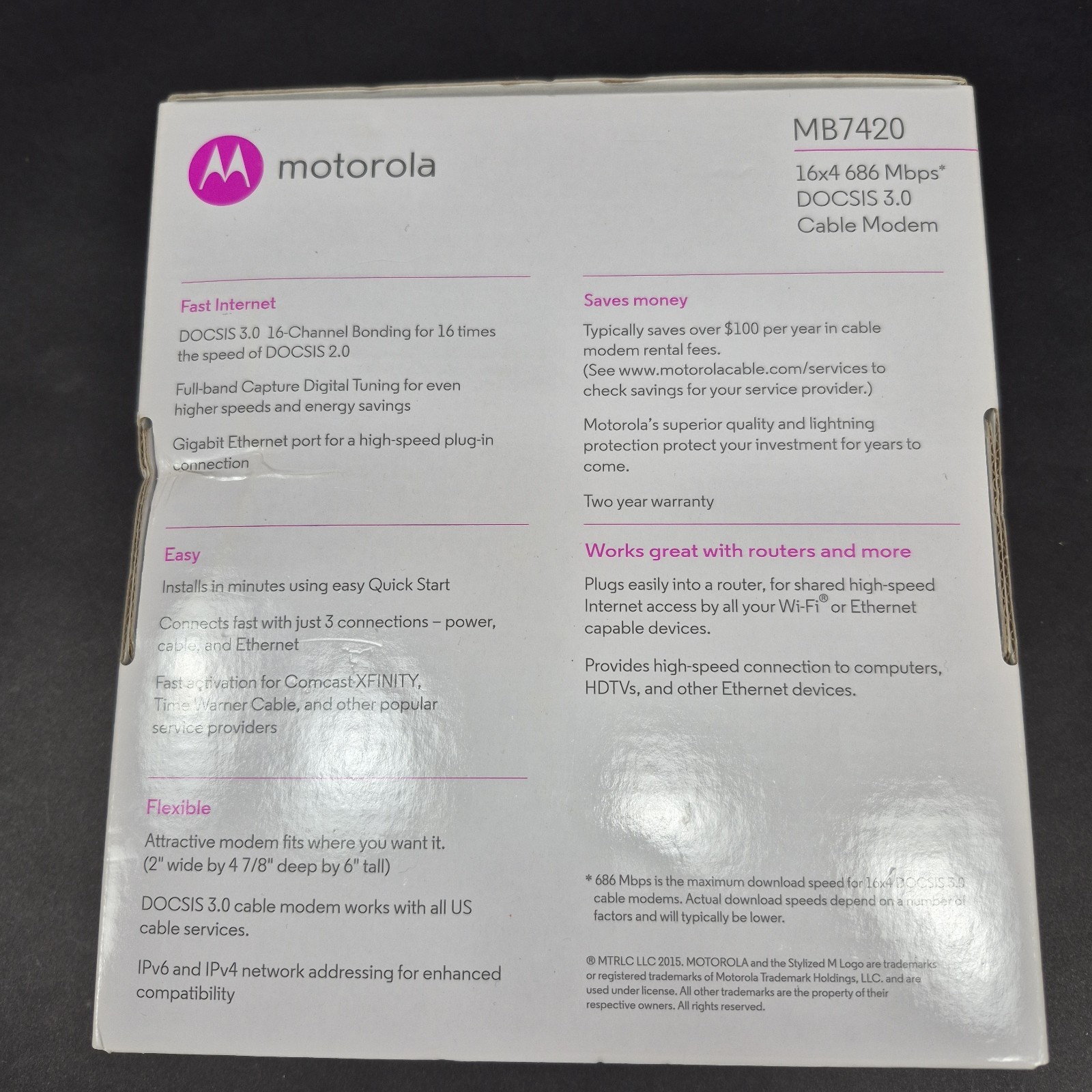 New Motorola MB7420 16×4 High Speed ​​Cable Modem 686 Mbps