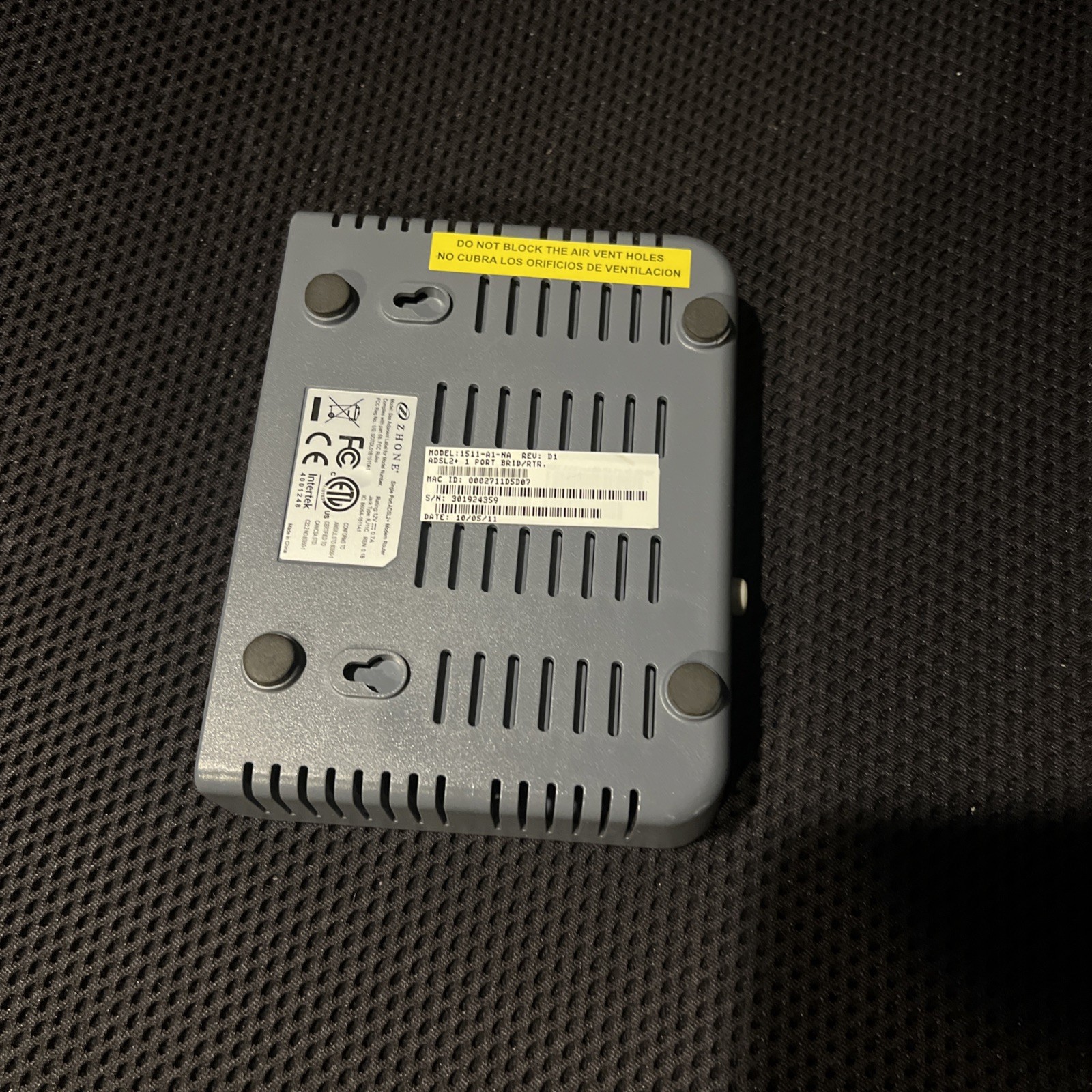 Zhone 1511-A1-NA ADSL2+ Gray DSL Internet BRIDGE ROUTER MODEM SINGLE PORT