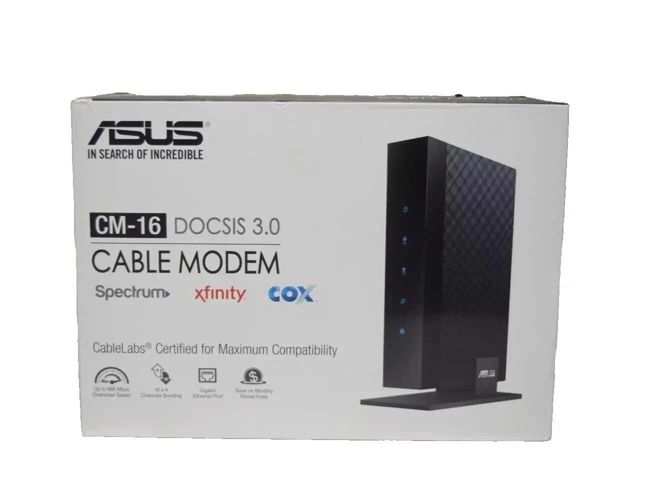 Asus CM-16 DOCSIS 3.0 Cable Modem Gigabit LAN 686Mbps w Power Cord & Ethernet