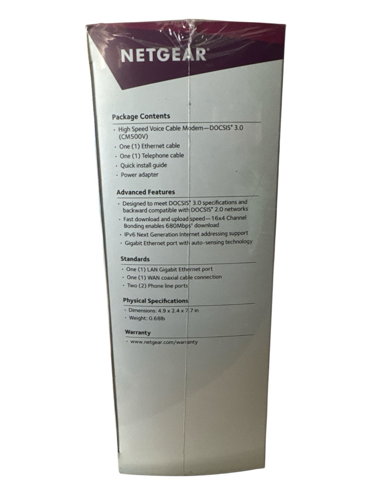 Netgear CM500V 16×4 DOCSIS 3.0 680Mbps High Speed Cable Modem with Voice Sealed