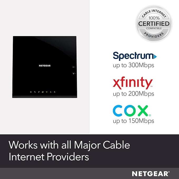NETGEAR Cable Modem Router Combo C6250 – Dual Band, Compatible – Black
