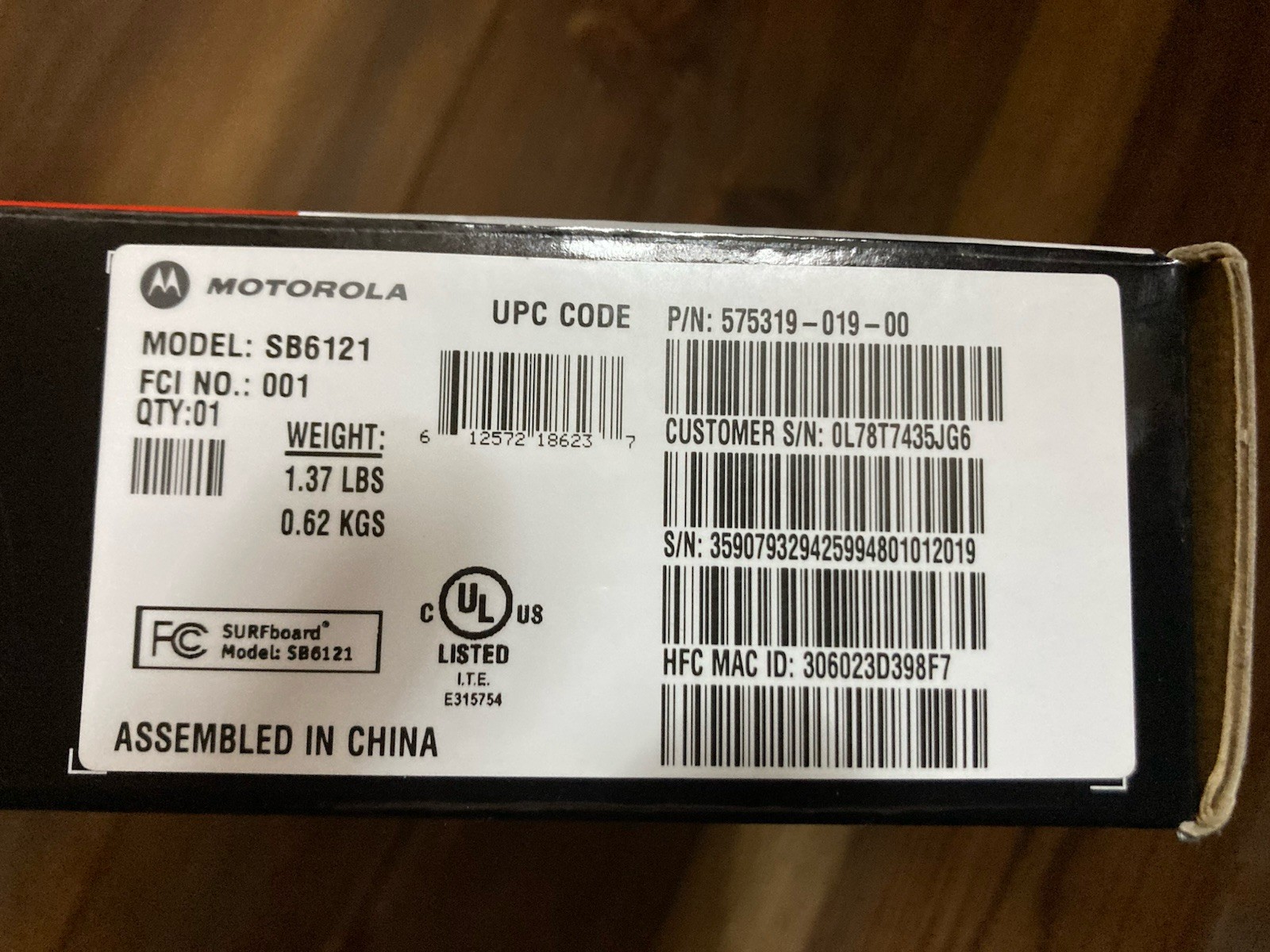 Motorola Surfboard eXtreme Cable Modem SB6121 DOCSIS 3.0 Open Box