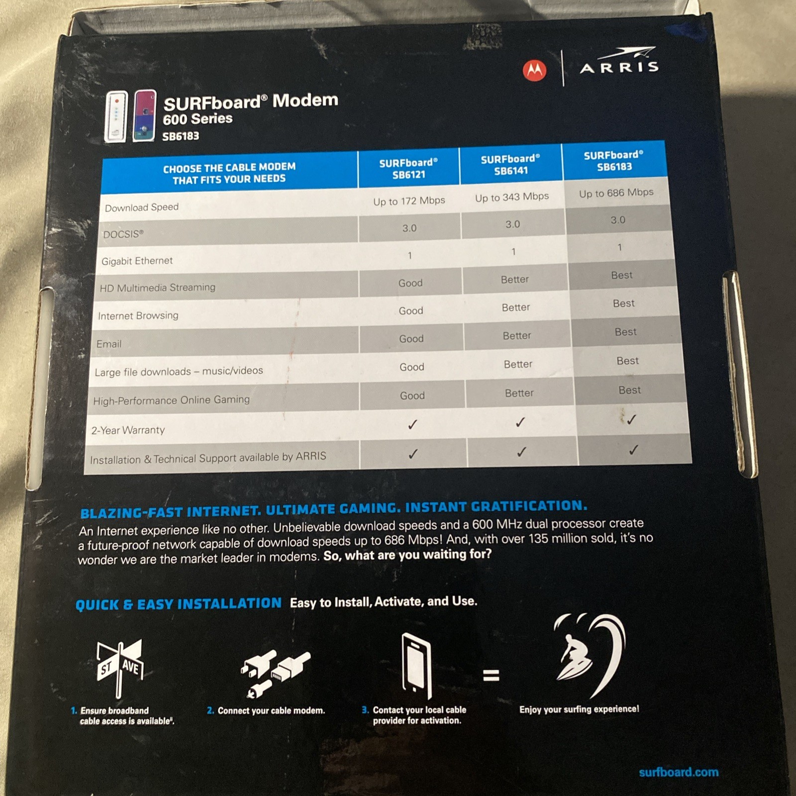 Motorola Arris Surfboard Modem 600 Series SB6183 Open Box