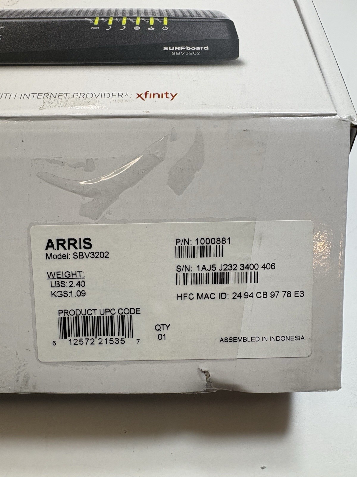 ARRIS SBV3202 Docsis 3.0 Voice Cable Modem – Black