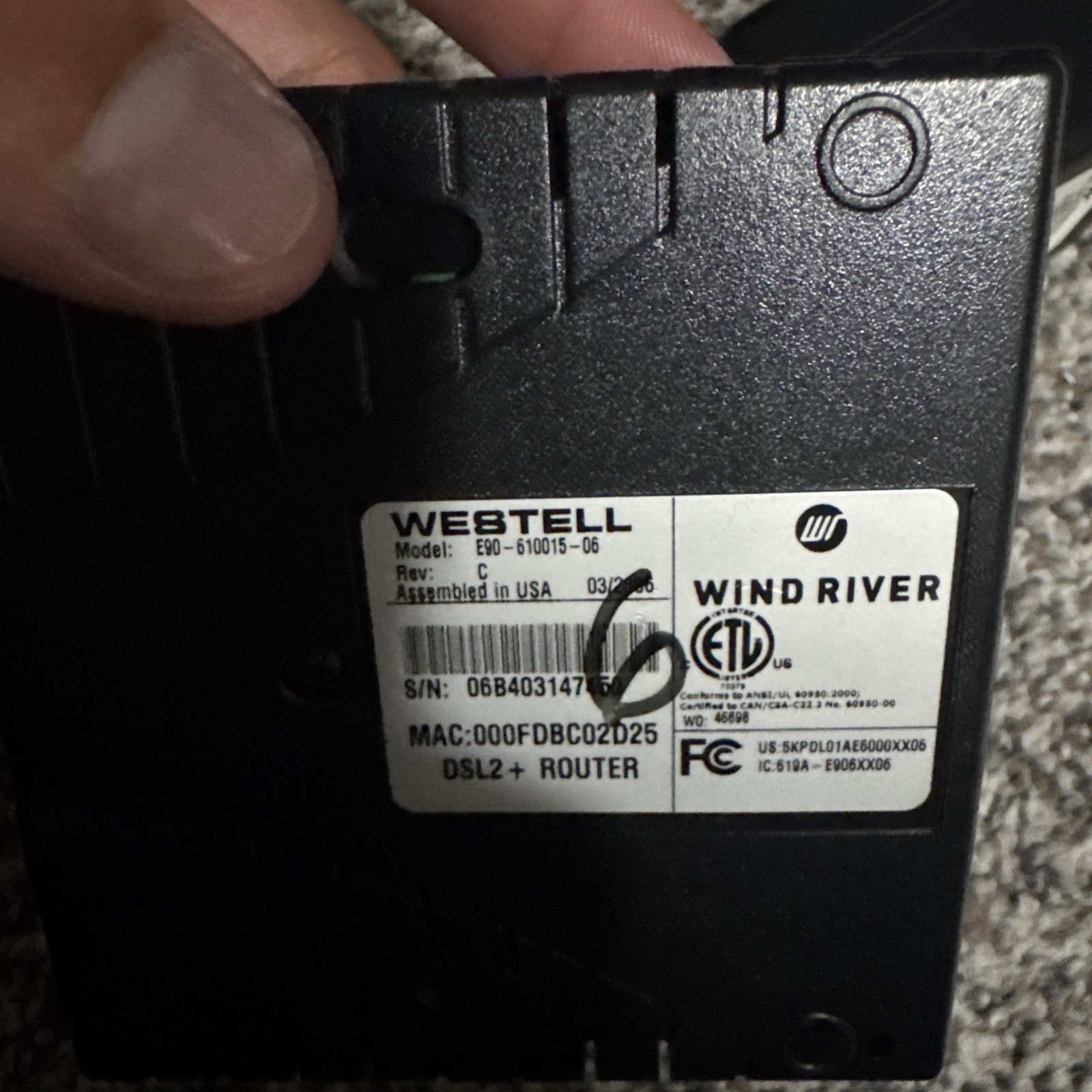 WESTELL ADSL2+ ProLine Modem Router Model G90-610018-20 DSL w/ power cord