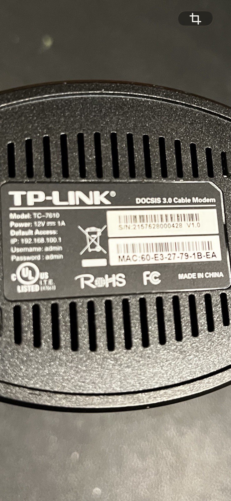 TP-Link TC-7610 DOCSIS 3.0 Cable Modem