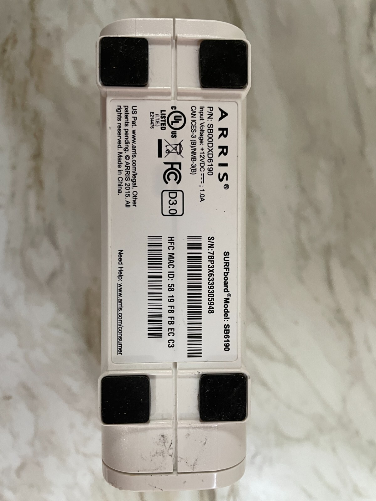 ARRIS Surfboard DOCSIS 3.0 Cable Modem White SB6190RB