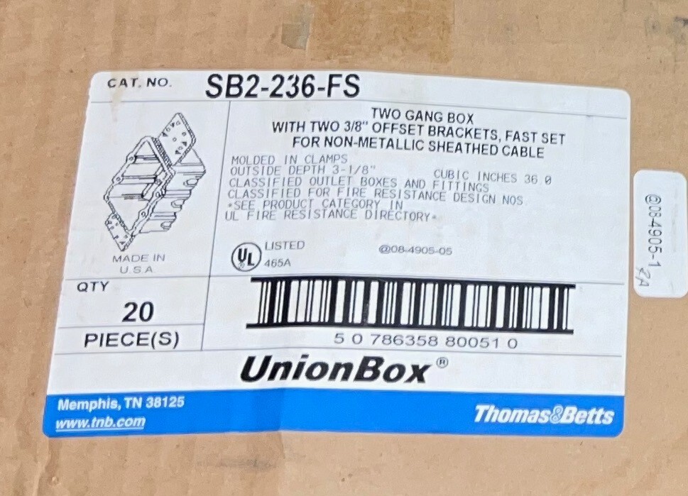 Thomas & Betts UnionBox SB2-236-FS 2GANG BOX W/ 2- 3/8″ OFFSET BRACKETS QTY 20