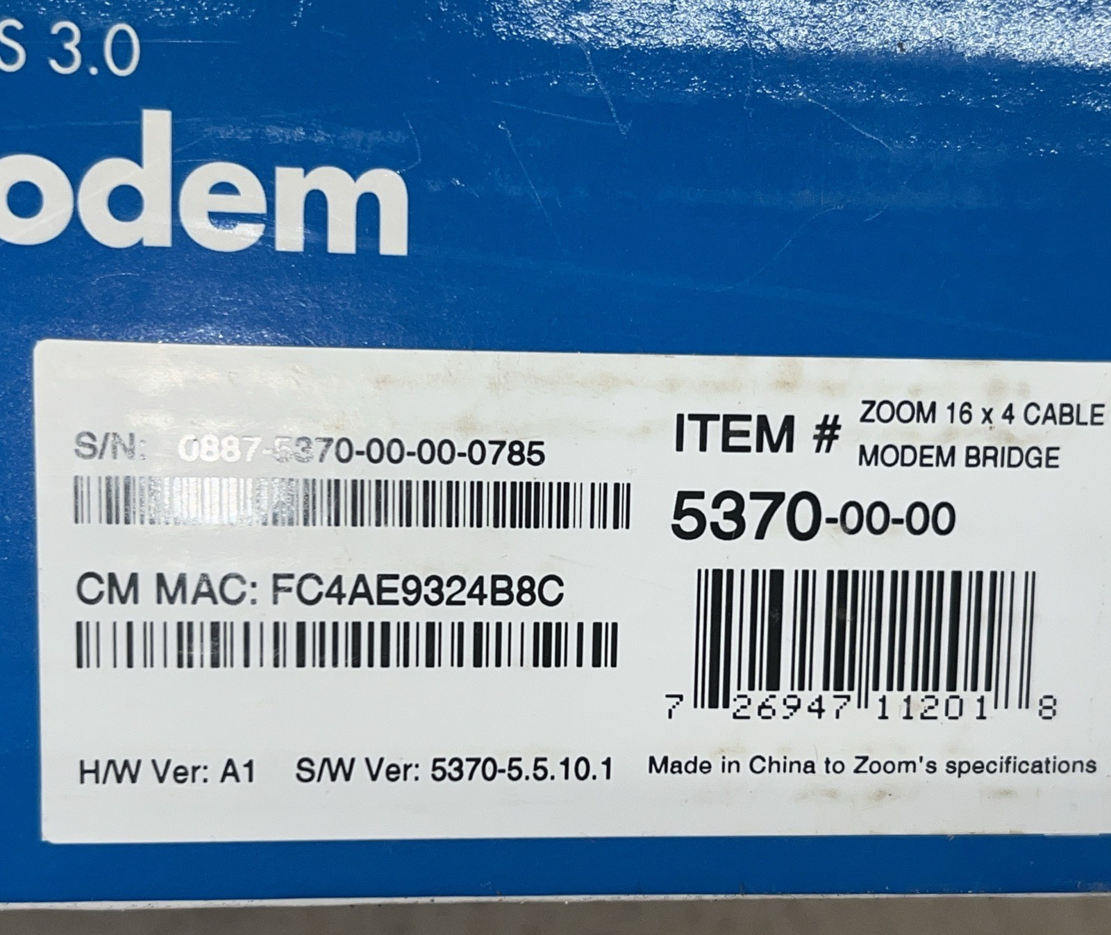 ZOOM Cable Modem Model 5370: 686 Mbps* 16×4 DOCSIS 3.0. New-Open Box